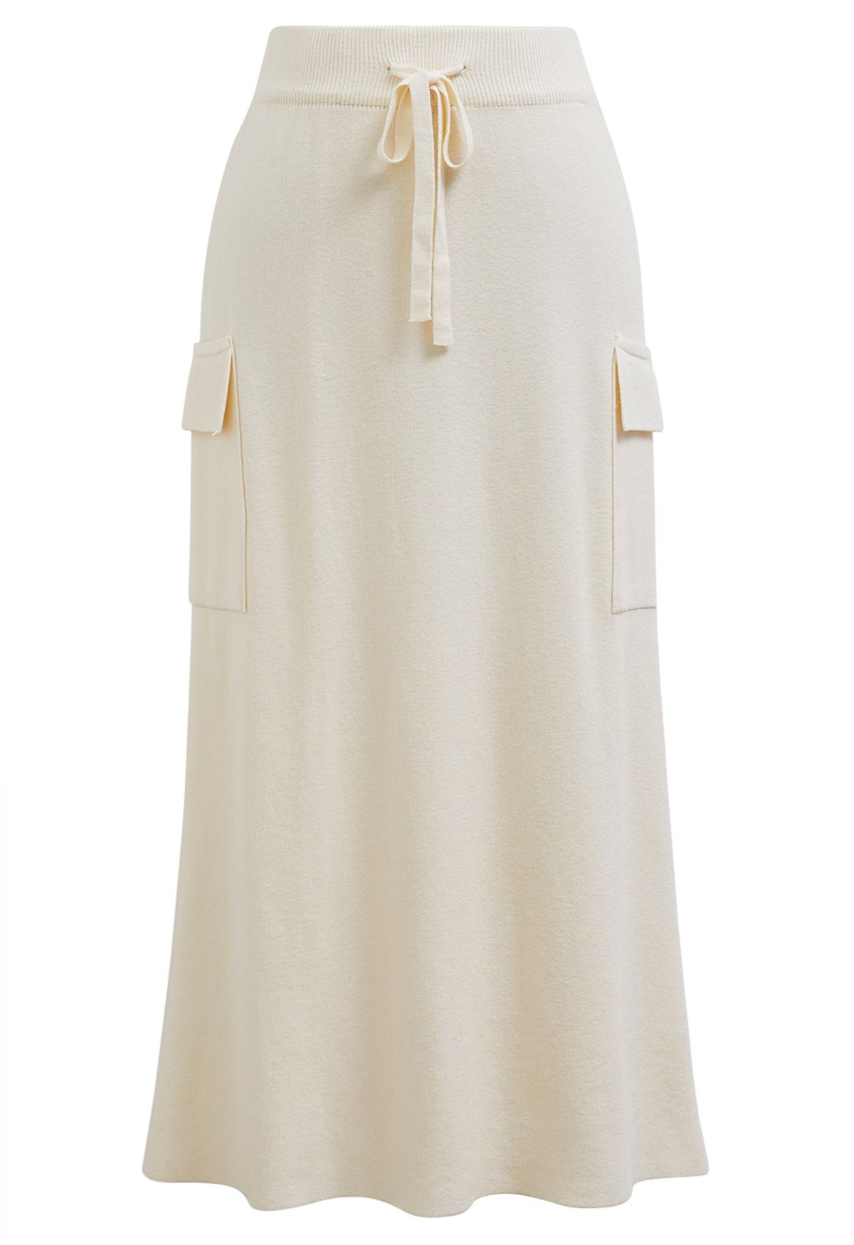 Fake Pocket Stylish Tie-Waist Knit Skirt in Cream