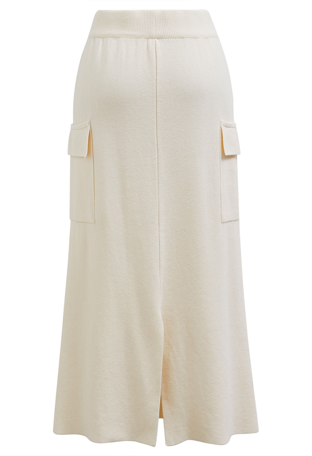 Fake Pocket Stylish Tie-Waist Knit Skirt in Cream