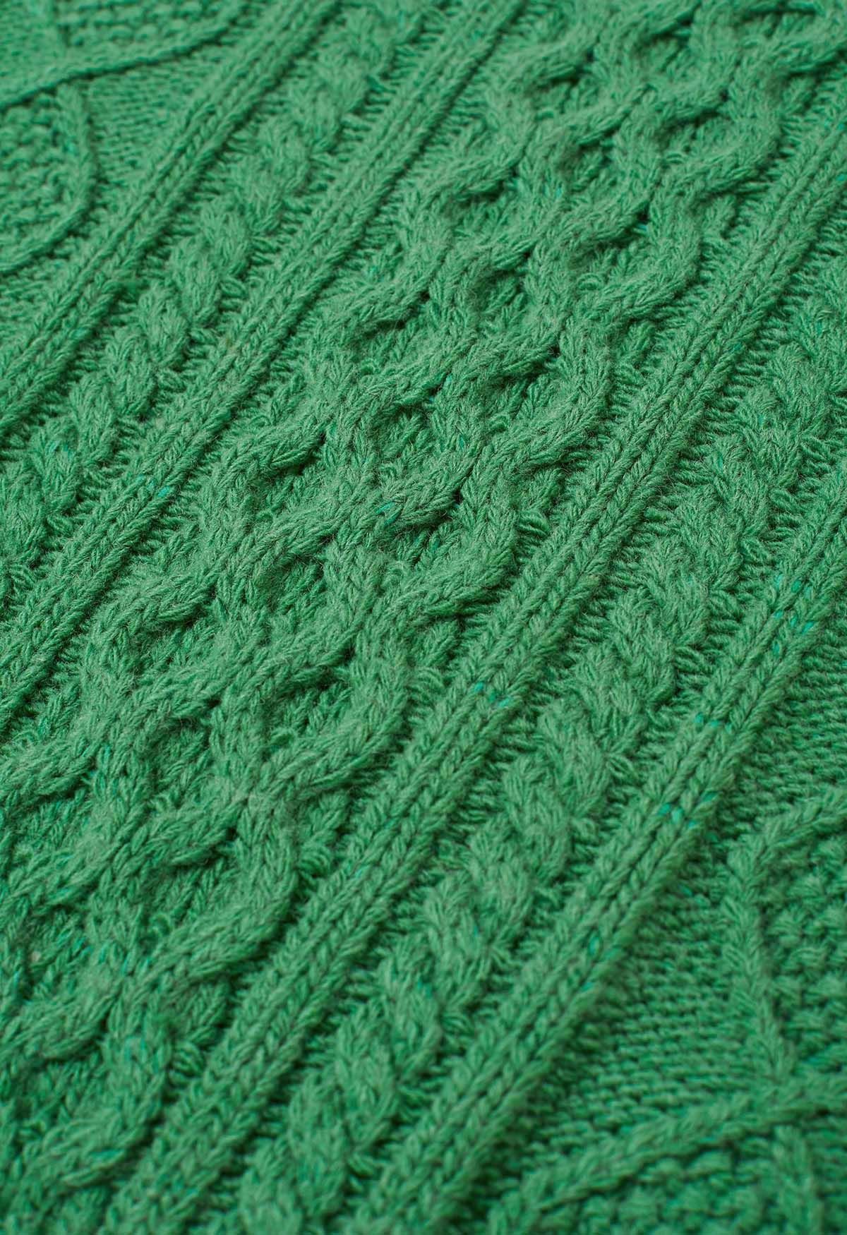 Hug-Me Cable Knit Crewneck Sweater in Green