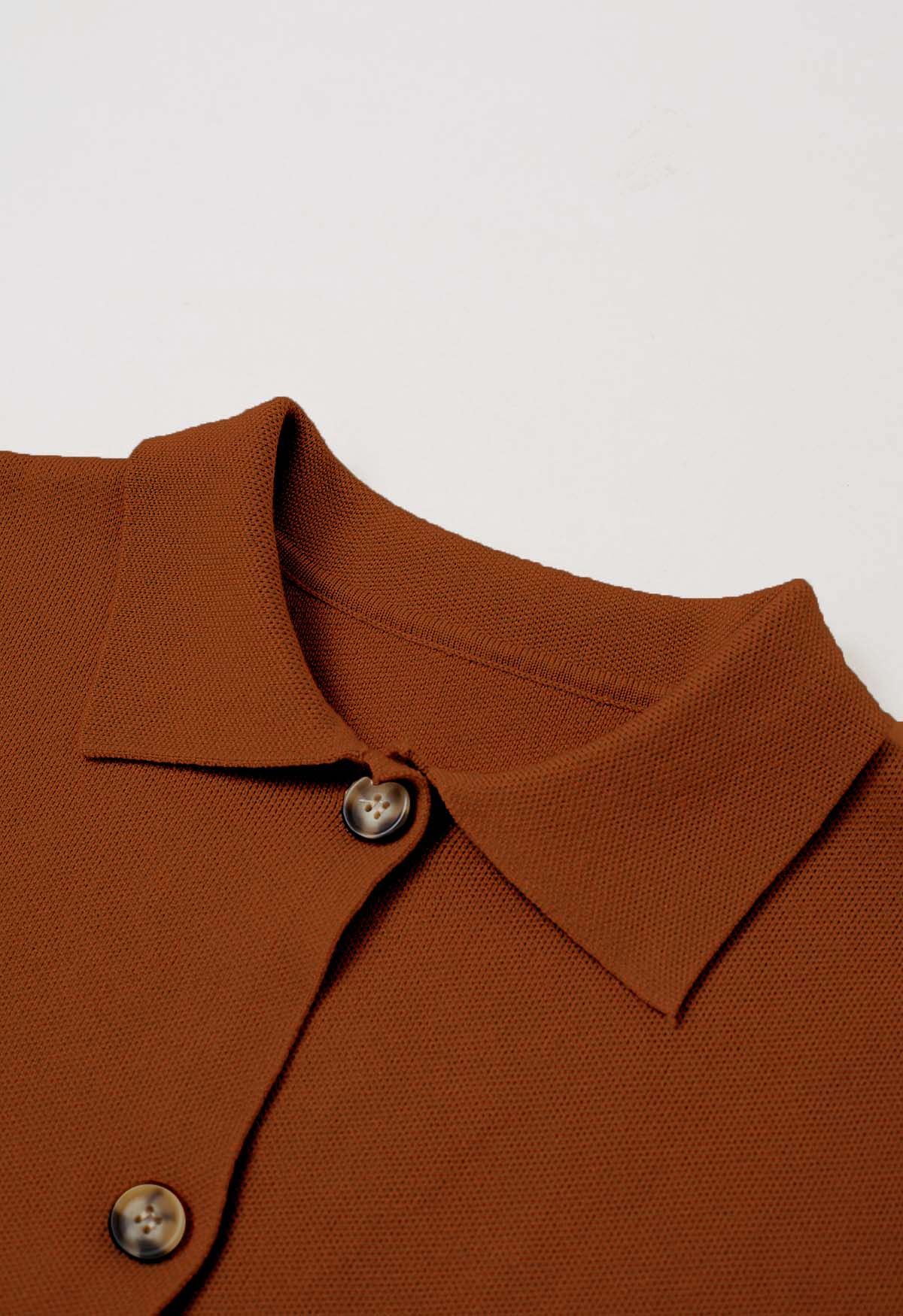 Classic Collar Button Down Knit Jacket in Caramel