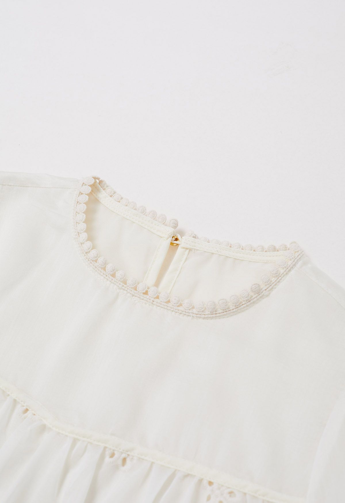 Eyelet Embroidery Peplum Long-Sleeve Top