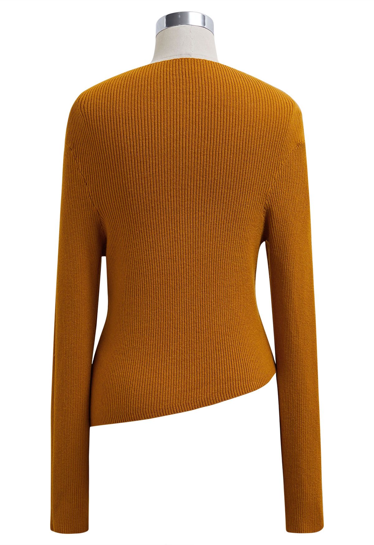 Slanted Hem Ribbed Knit Top in Pumpkin