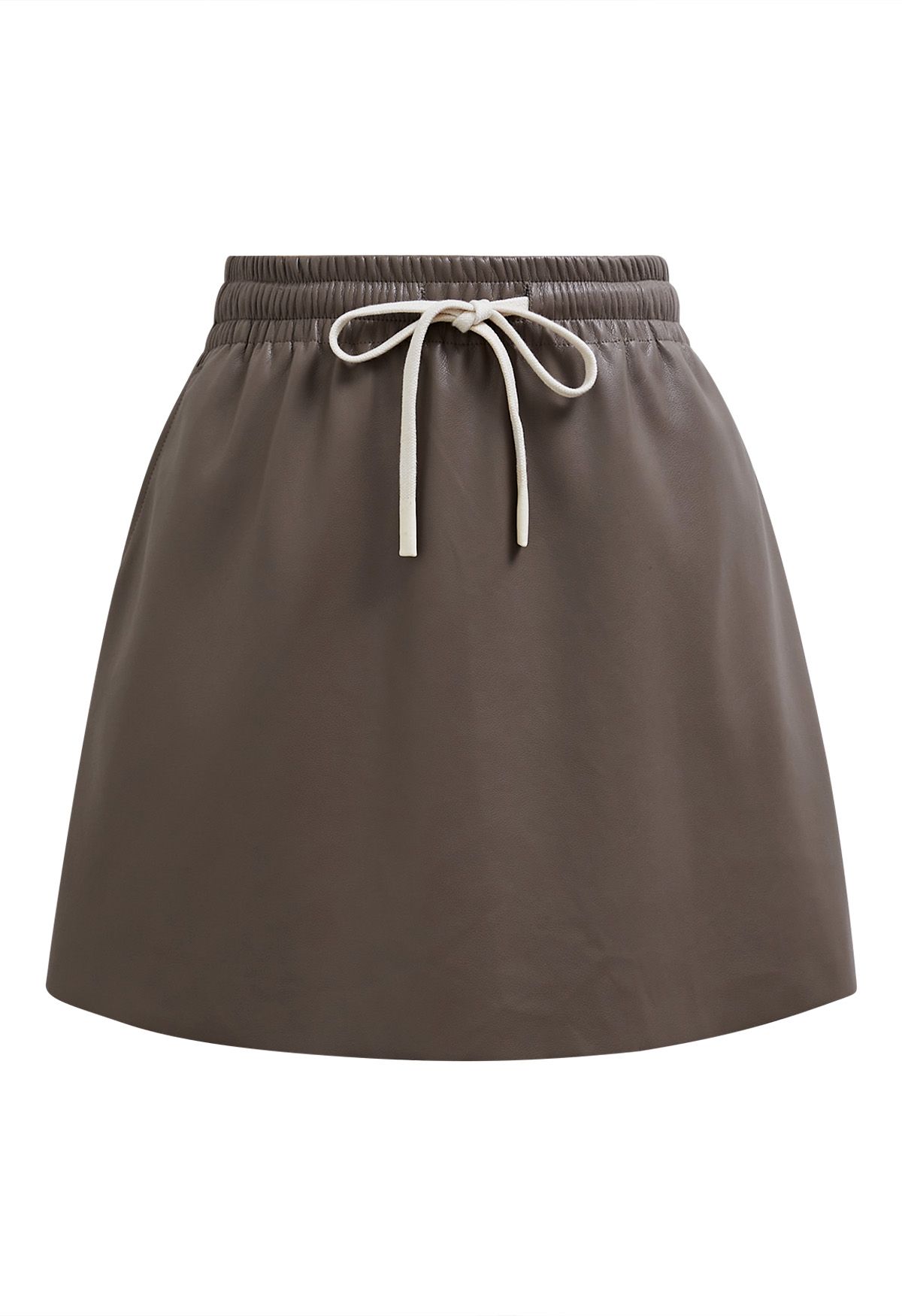 Faux Leather Drawstring Waist Mini Skirt in Brown