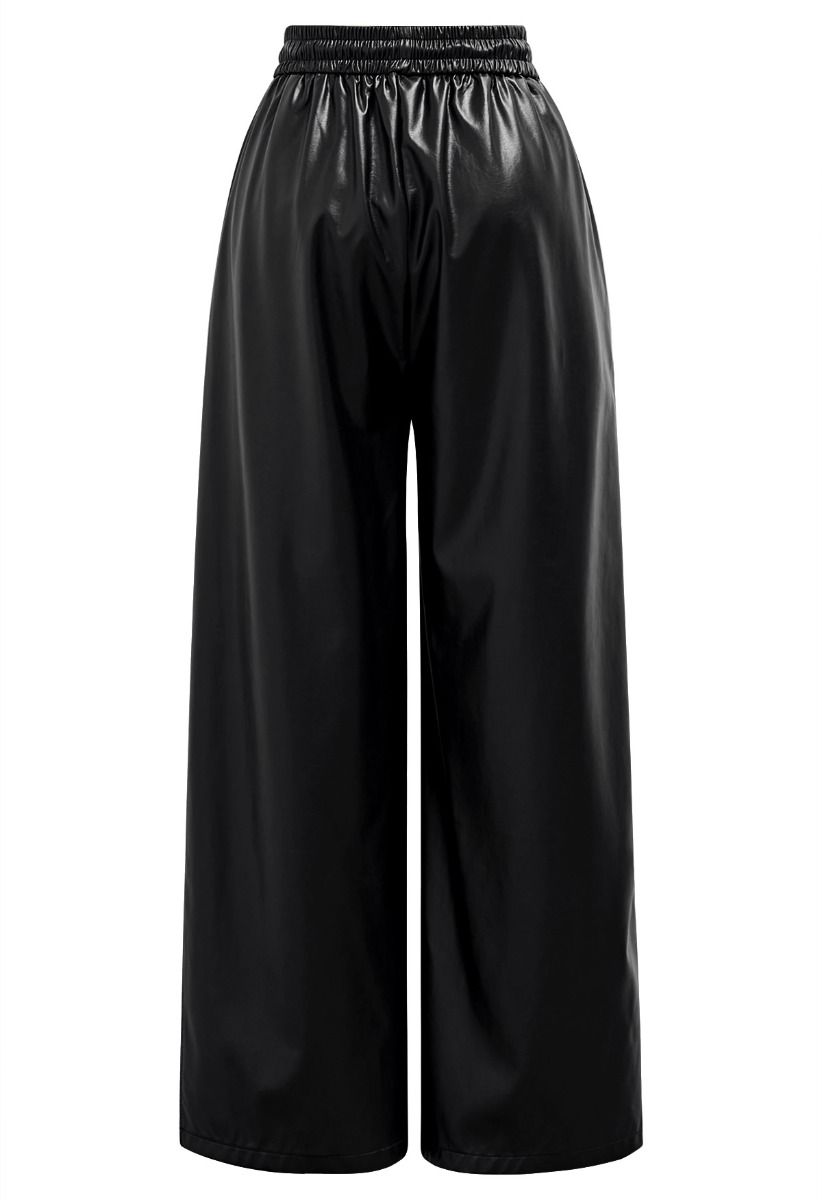 City Stroll Faux Leather Drawstring Pants in Black