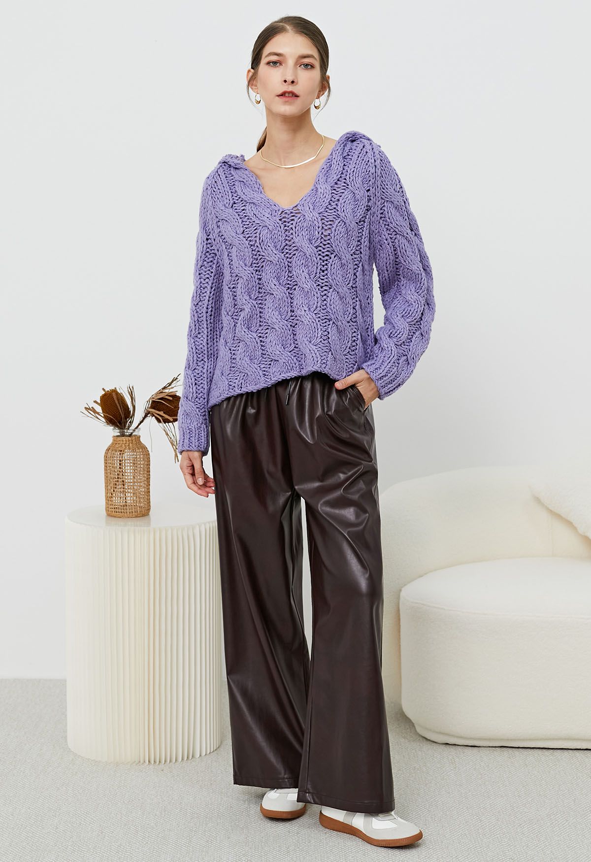 City Stroll Faux Leather Drawstring Pants in Burgundy