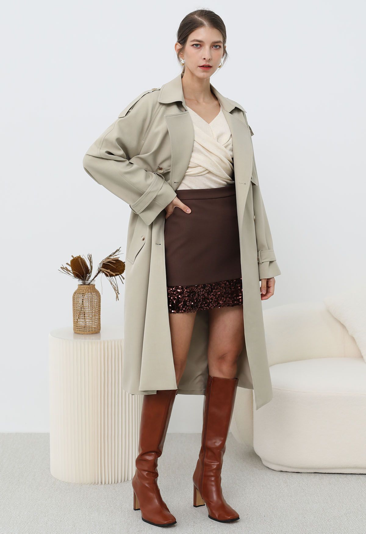 New Icon Double-Breasted Trench Coat in Light Khaki