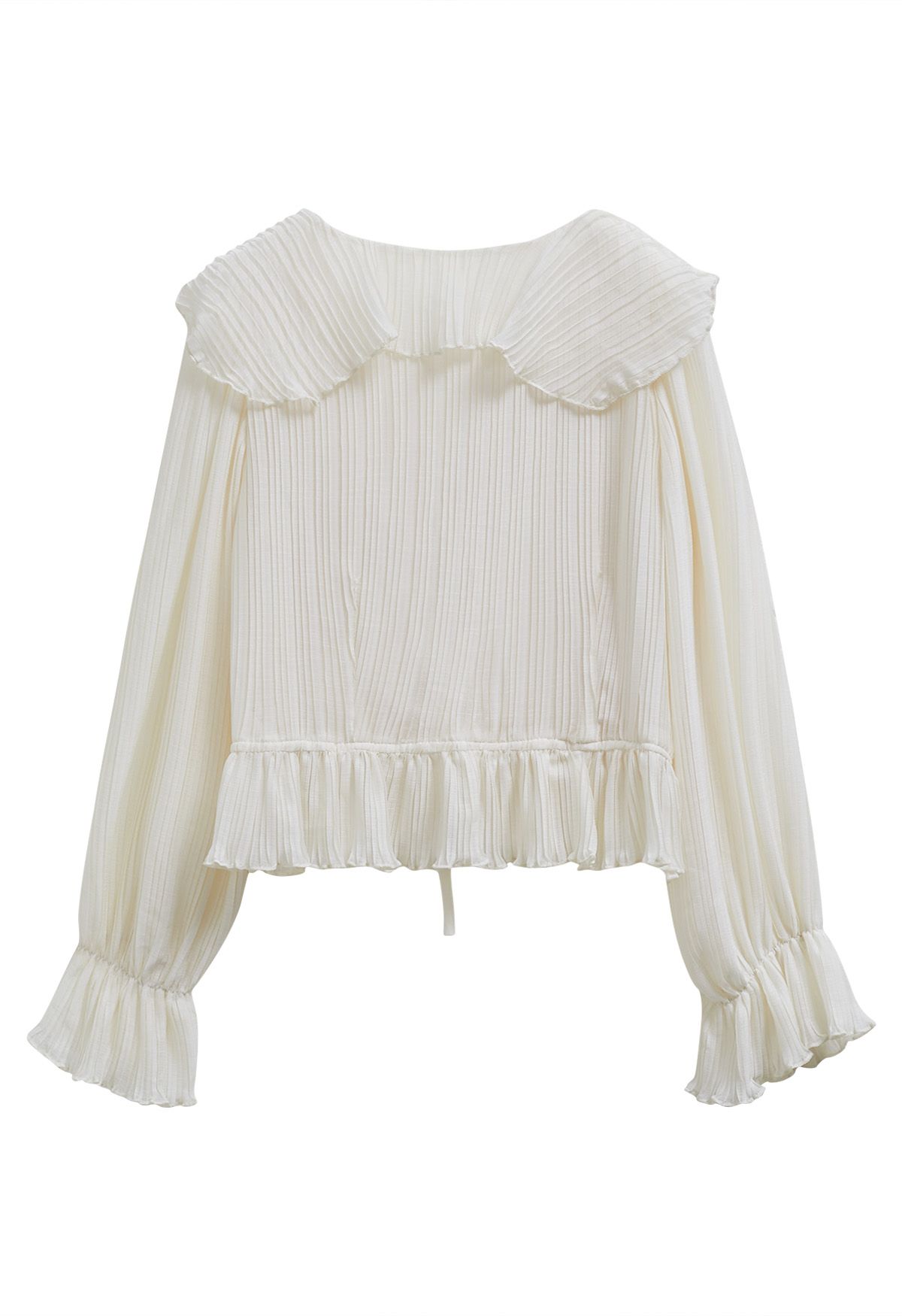 Dancing Ruffle Plisse Buttoned Cropped Top in White