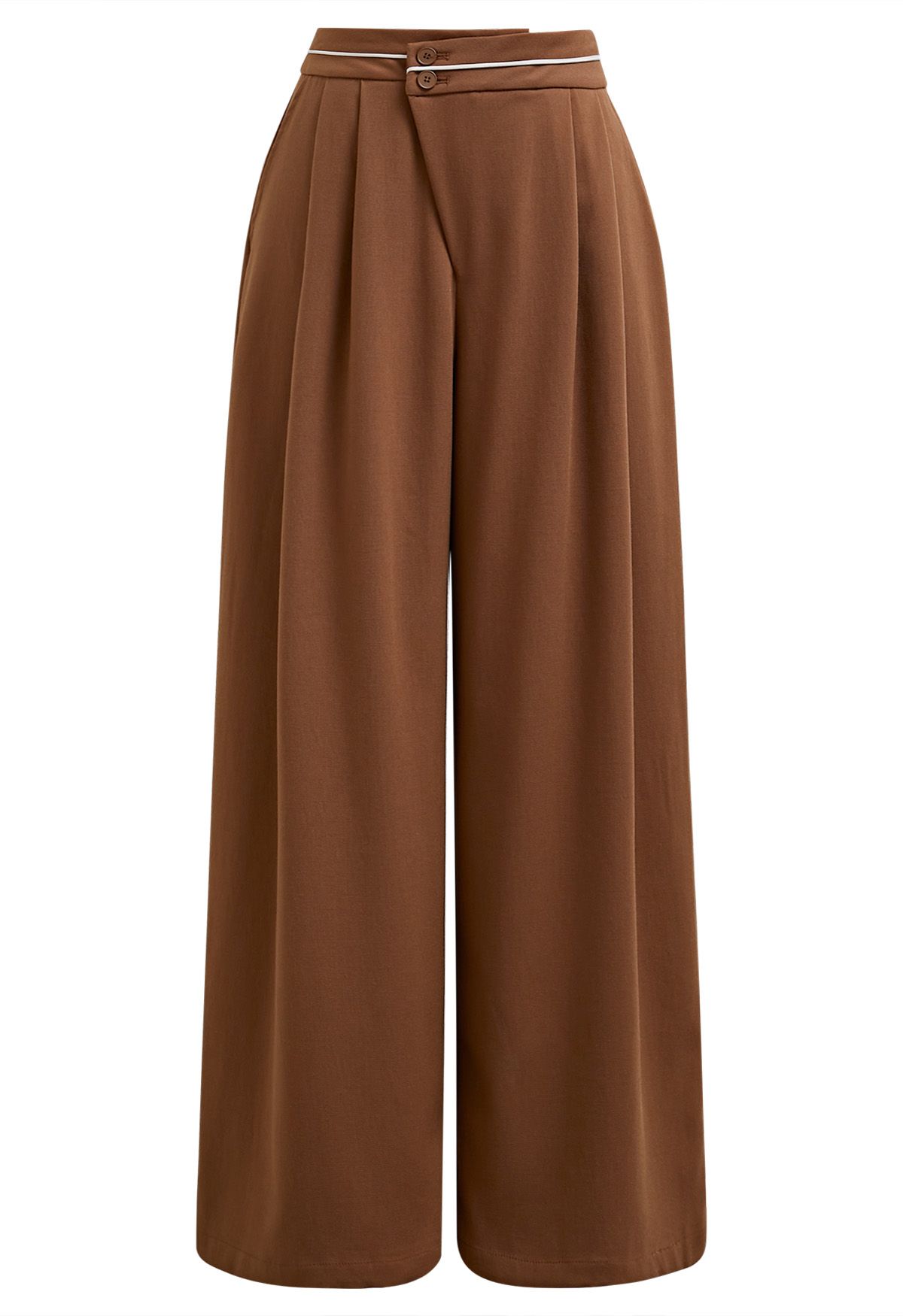 Contrast Piping Buttoned Pleats Palazzo Pants in Pumpkin