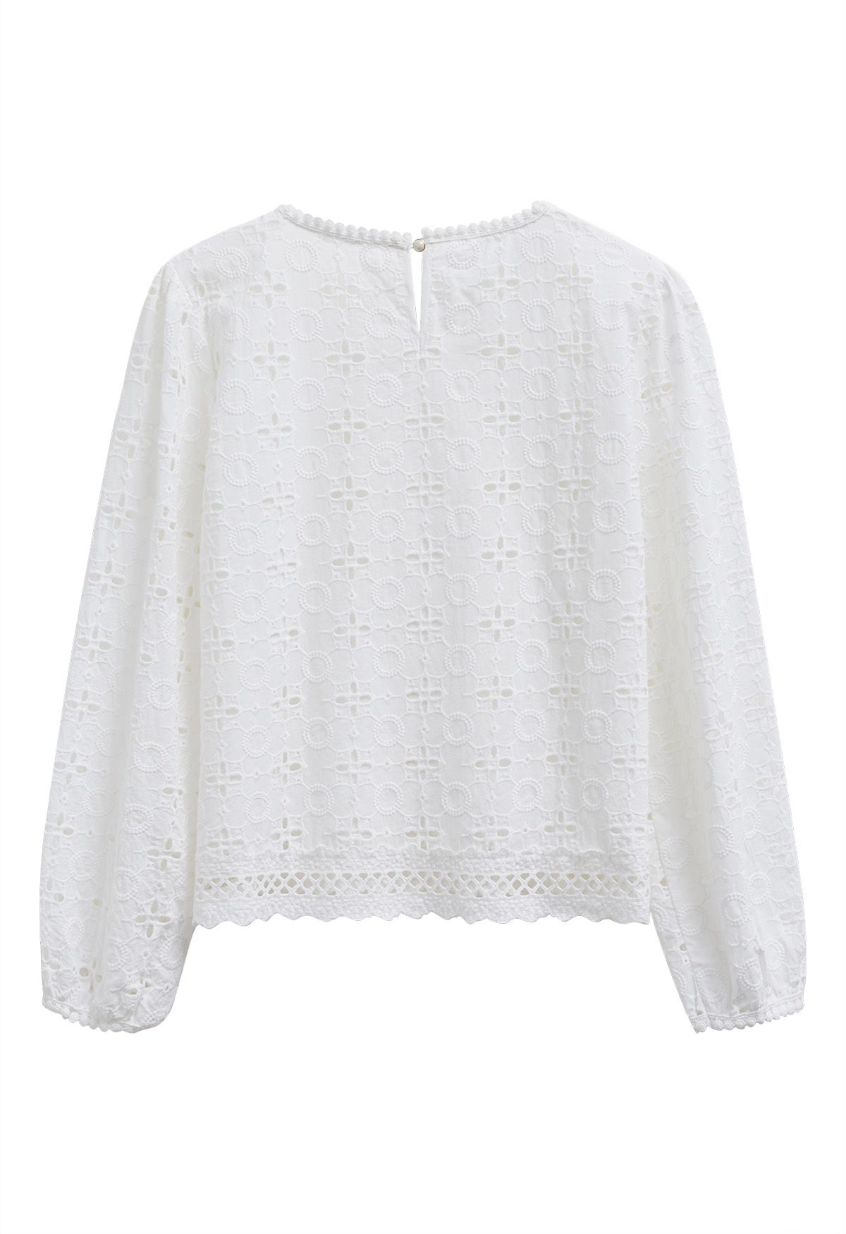 Intricate Petals Eyelet Embroidery Cotton Top in White