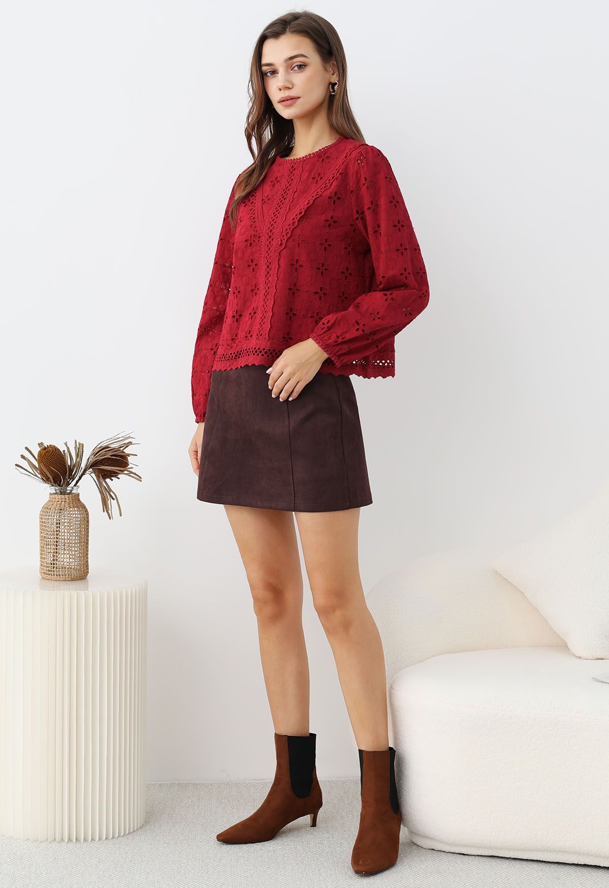 Maroon suede mini skirt hotsell