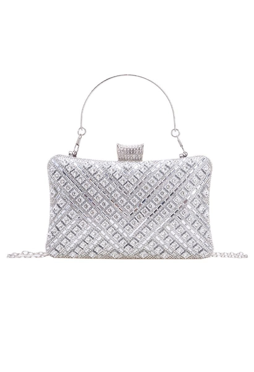 Fancy Rhinestone Overlay Clutch in Silver