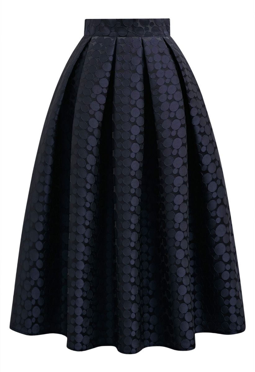 Statement Dots Jacquard Pleated Midi Skirt