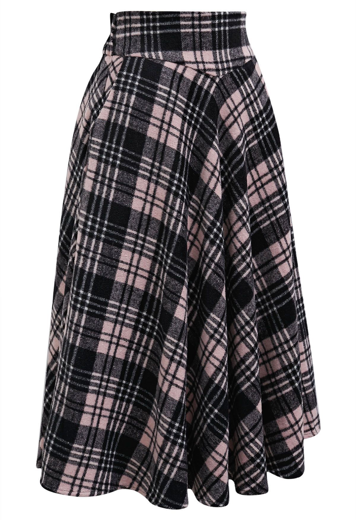 Sophisticated Plaid A-Line Midi Skirt in Pink