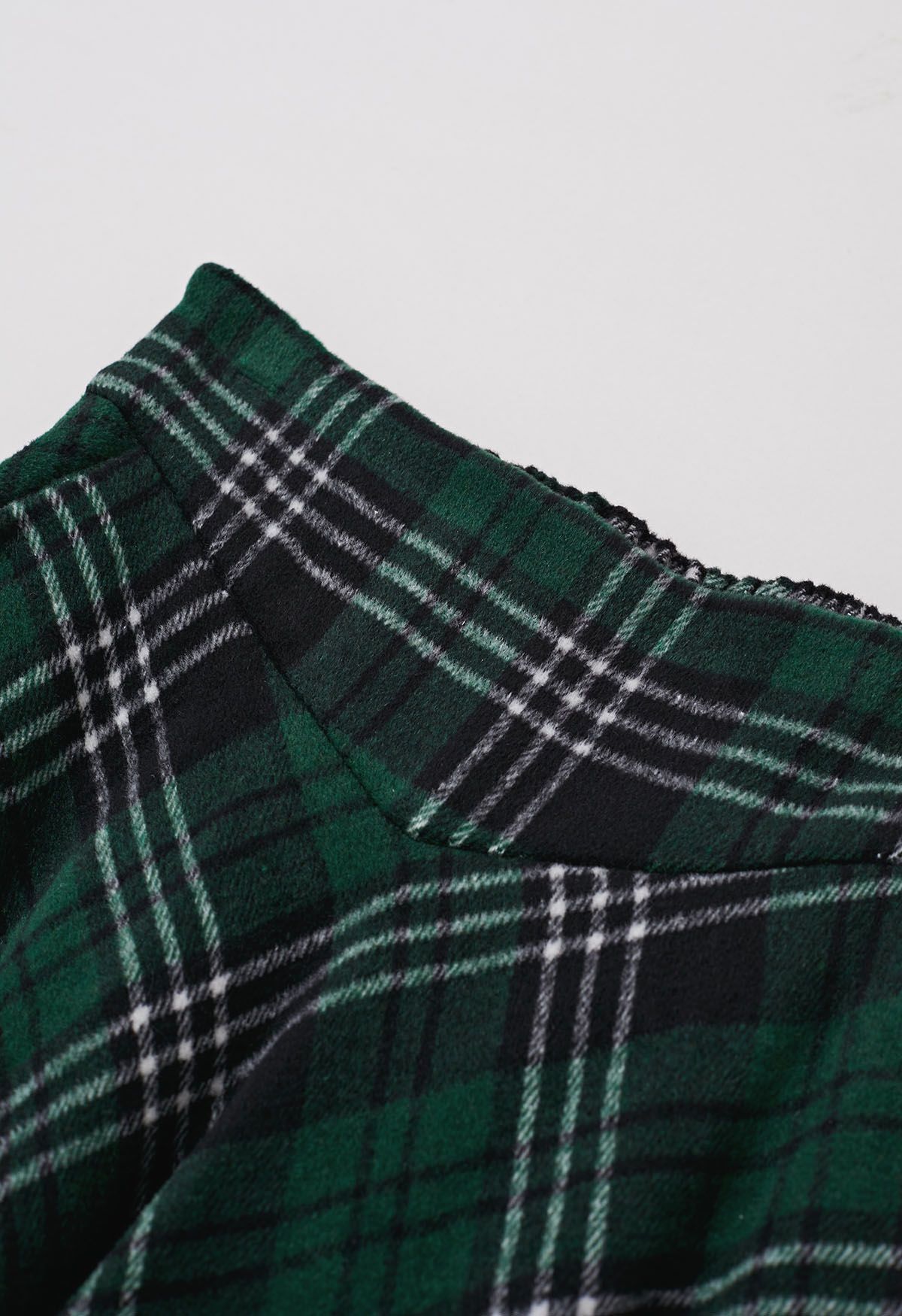 Sophisticated Plaid A-Line Midi Skirt in Dark Green