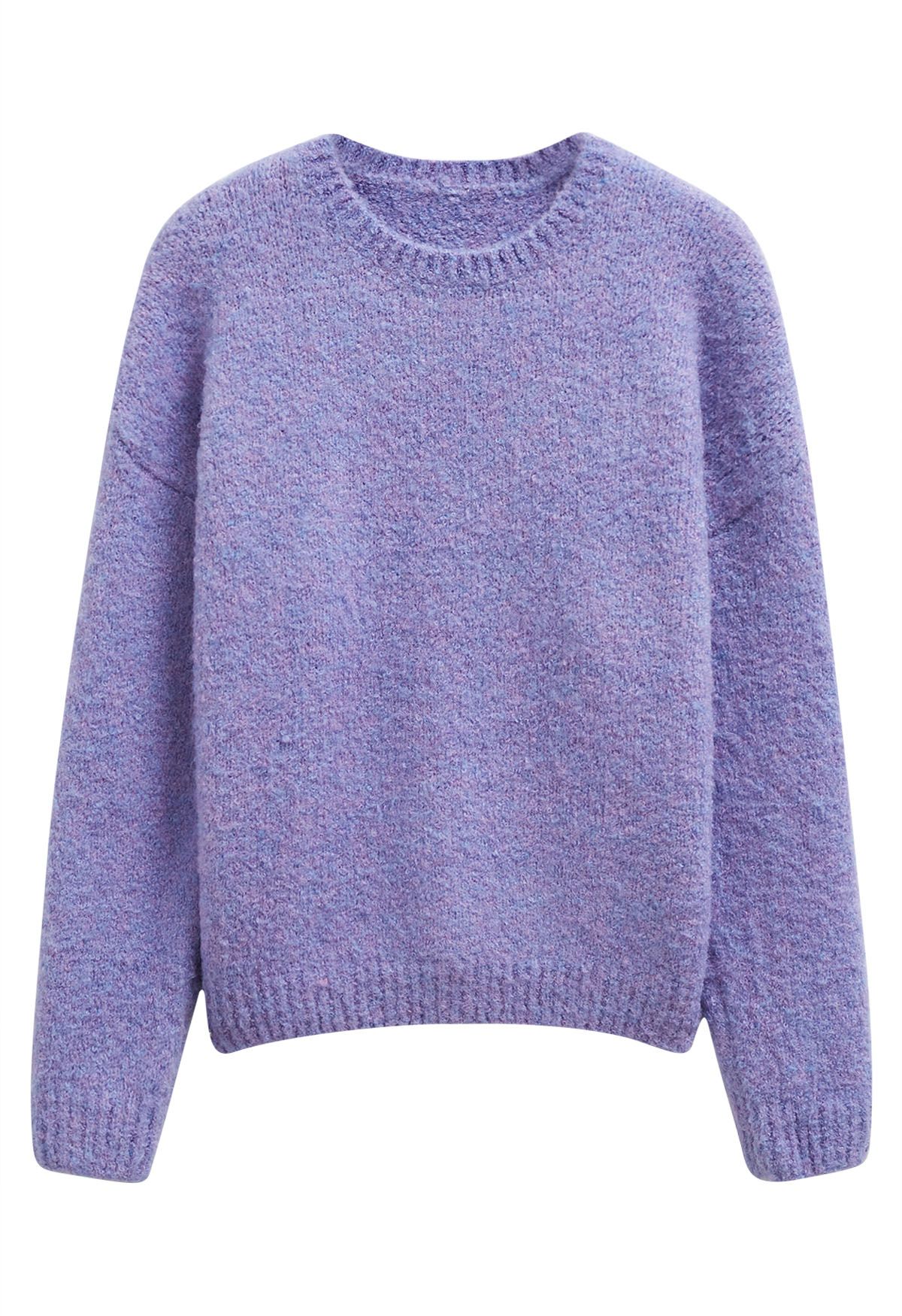 Ribbed Fuzzy Soft Knit Sweater in Purple