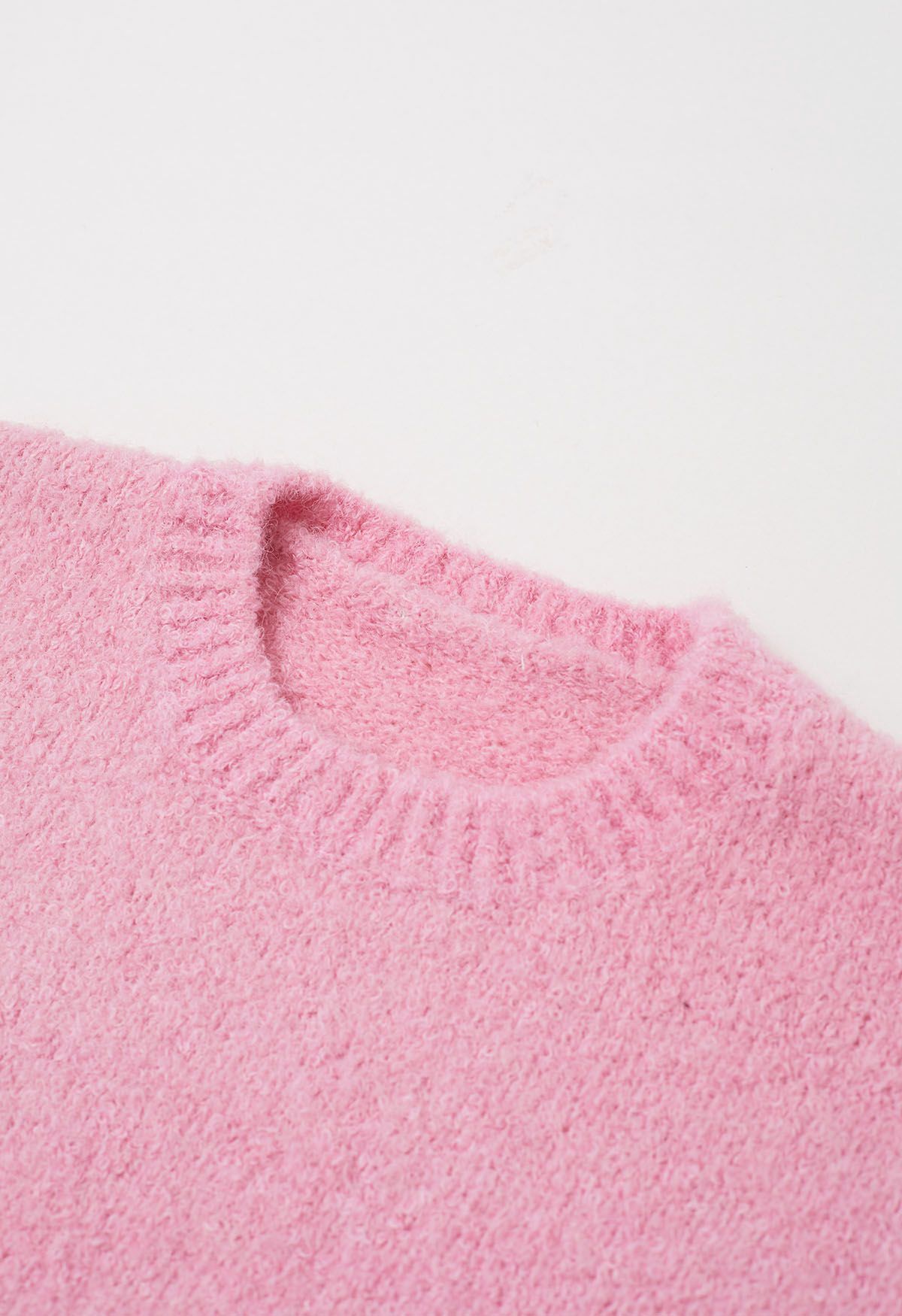 Ribbed Fuzzy Soft Knit Sweater in Pink