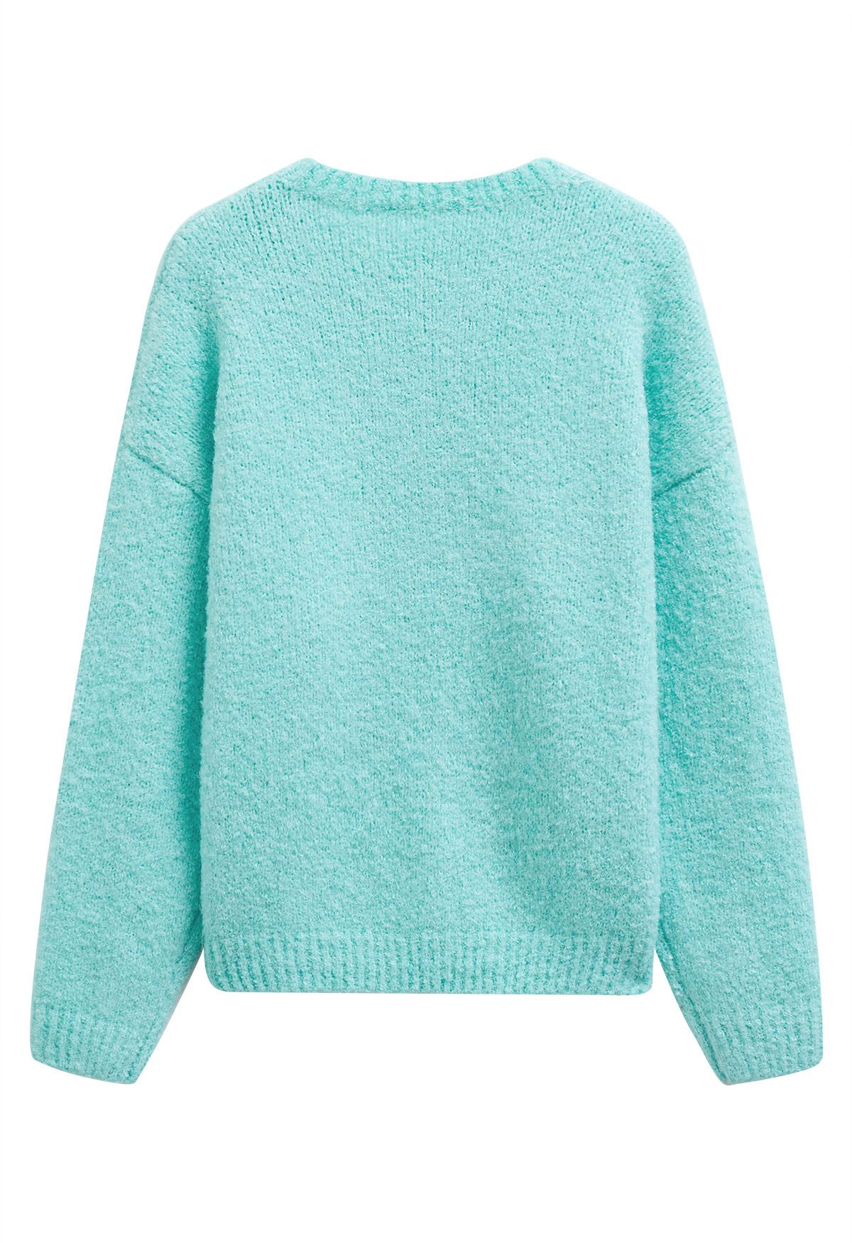 Ribbed Fuzzy Soft Knit Sweater in Mint