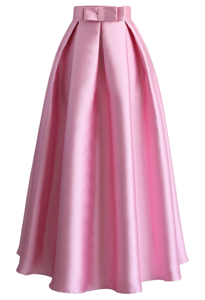 Luxurious Night Bowknot Pleated A-Line Skirt in Pink