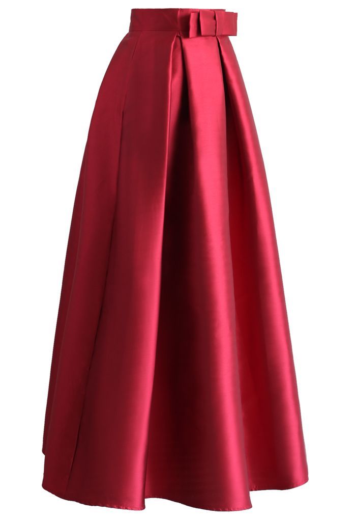 Luxurious Night Bowknot Pleated A-Line Skirt in Red