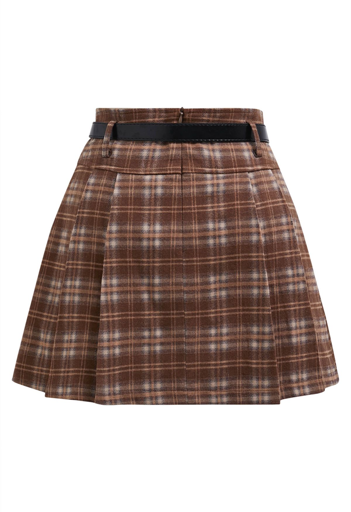 Pretty Plaid Box Pleat Belted Mini Skirt in Rust