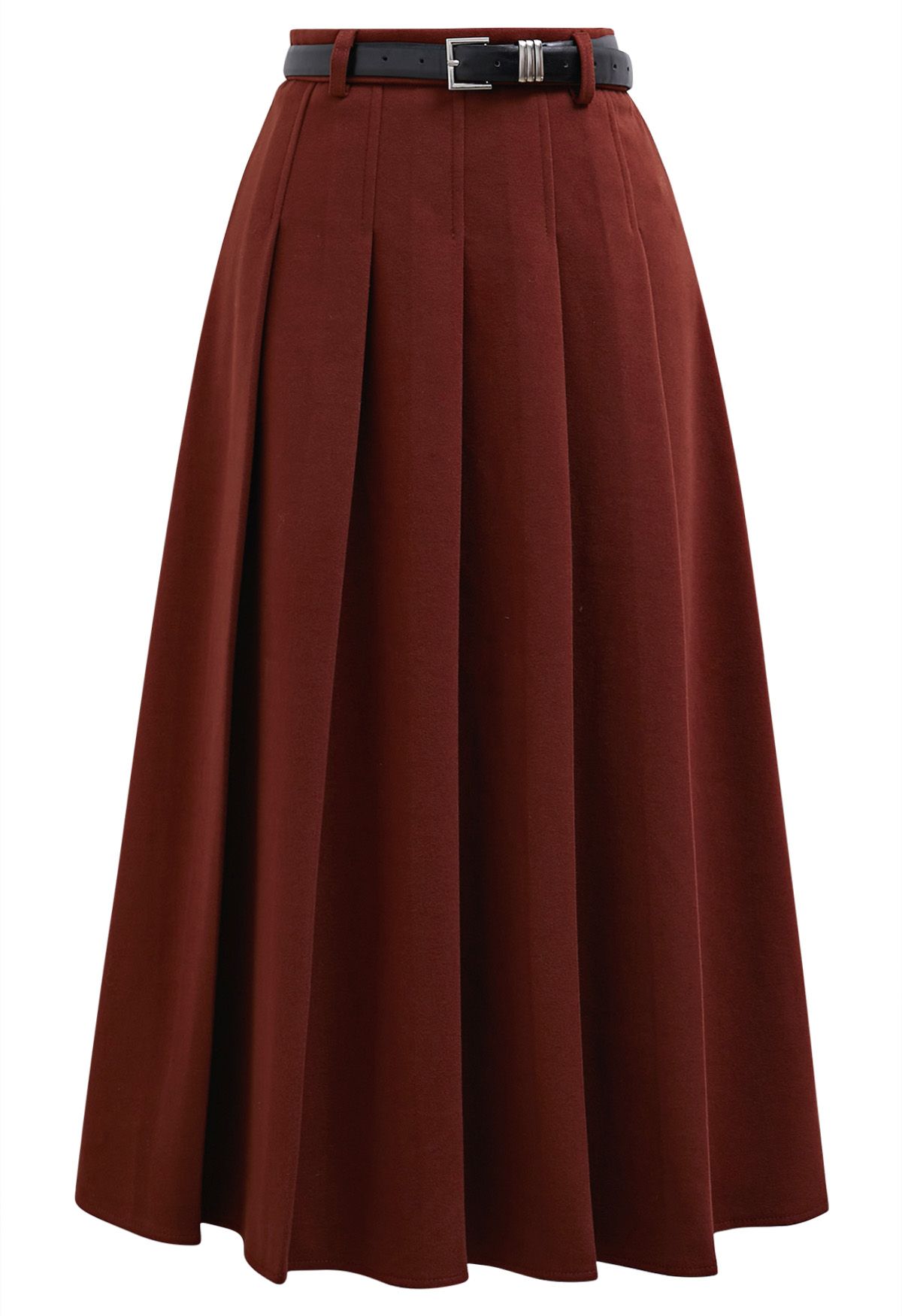 All Seasons Belted Pleated Midi Skirt in Red