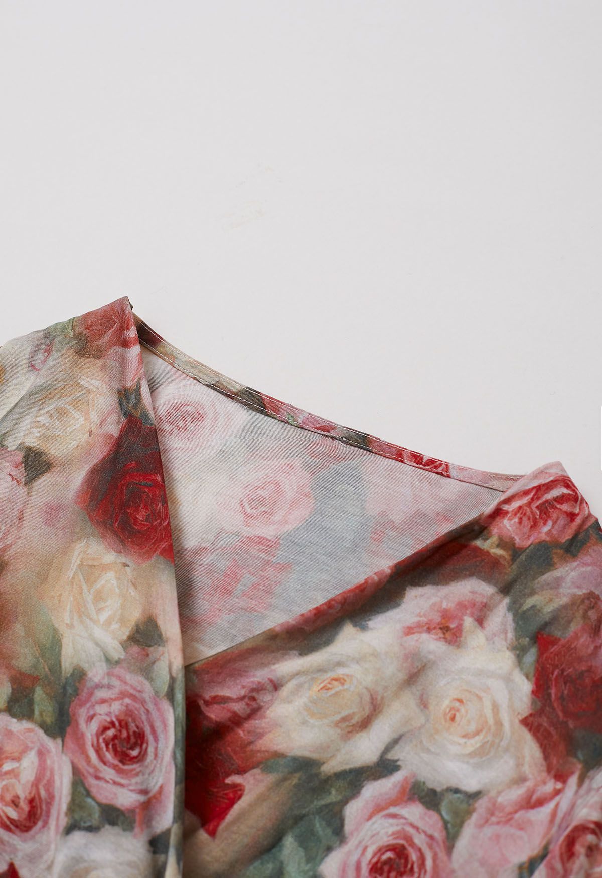 Romantic Rose Print Tie-Waist Wrap Top