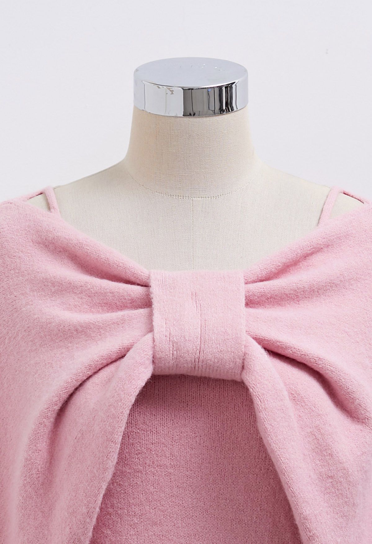 Mesmerizing Bowknot Cami Top and Sweater Set in Pink