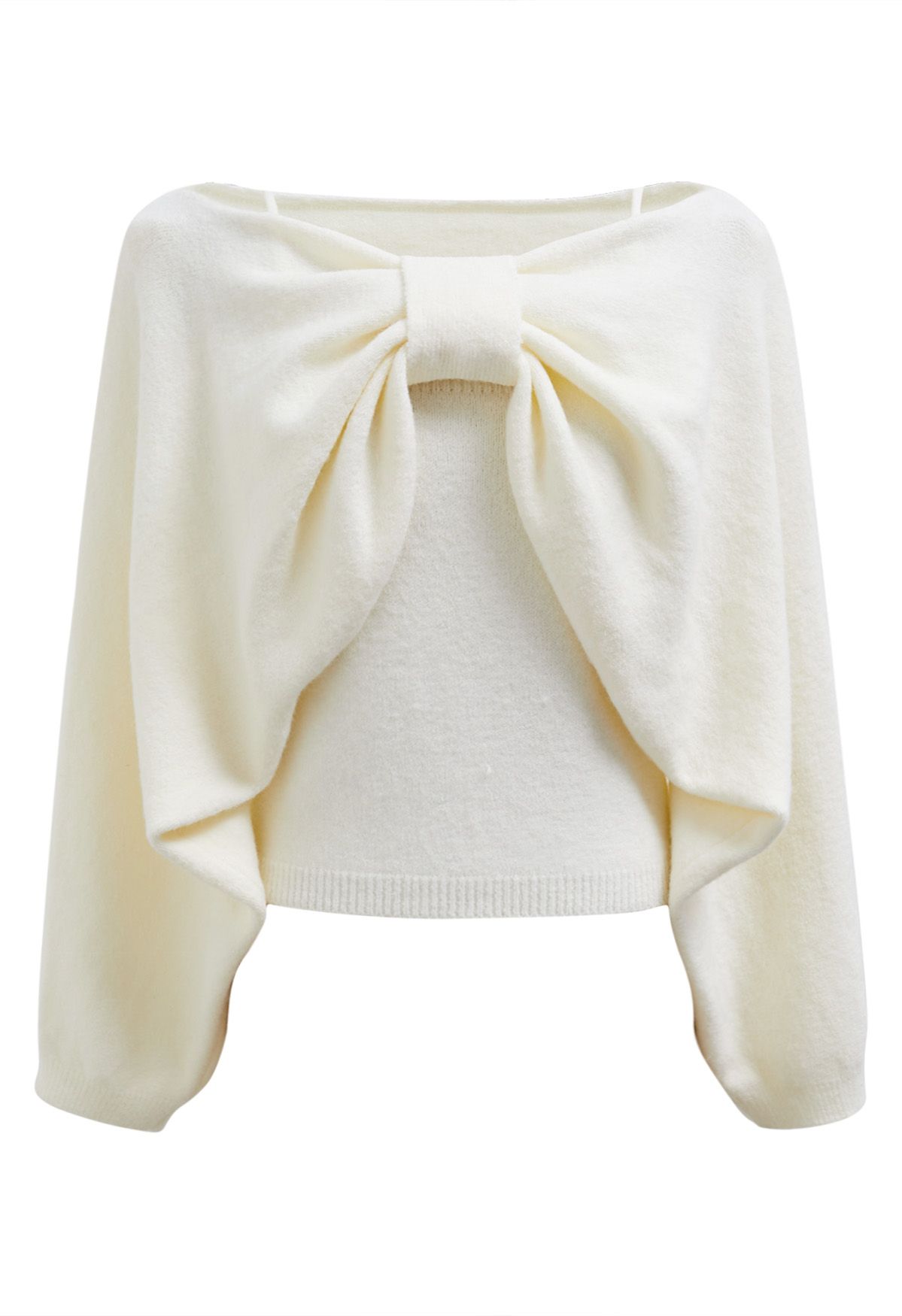 Mesmerizing Bowknot Cami Top and Sweater Set in Cream