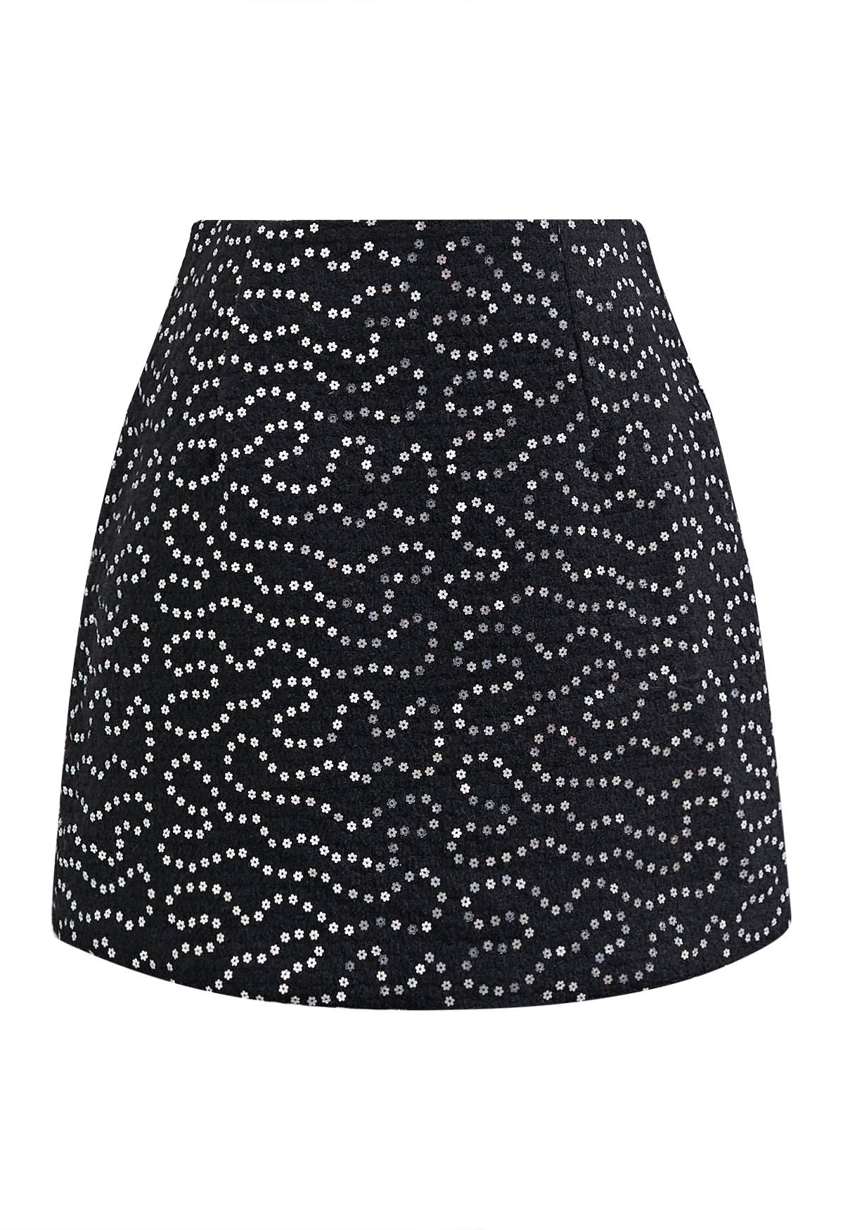 Glistening Floret-Shaped Sequin Mini Bud Skirt