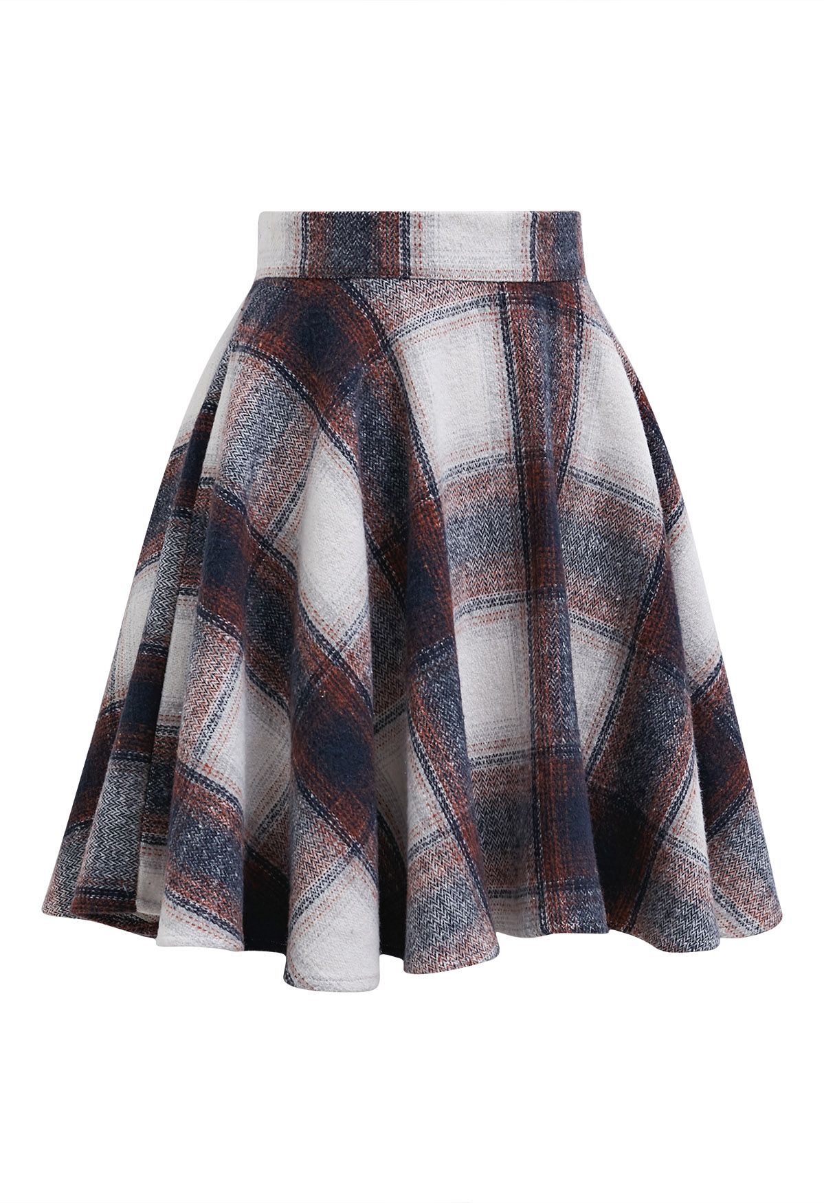 Warm Wishes Plaid Flare Mini Skirt in Rust