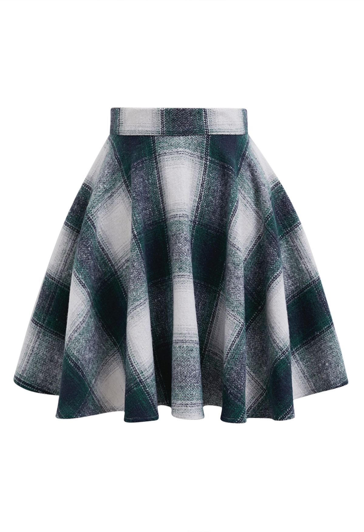 Warm Wishes Plaid Flare Mini Skirt in Dark Green