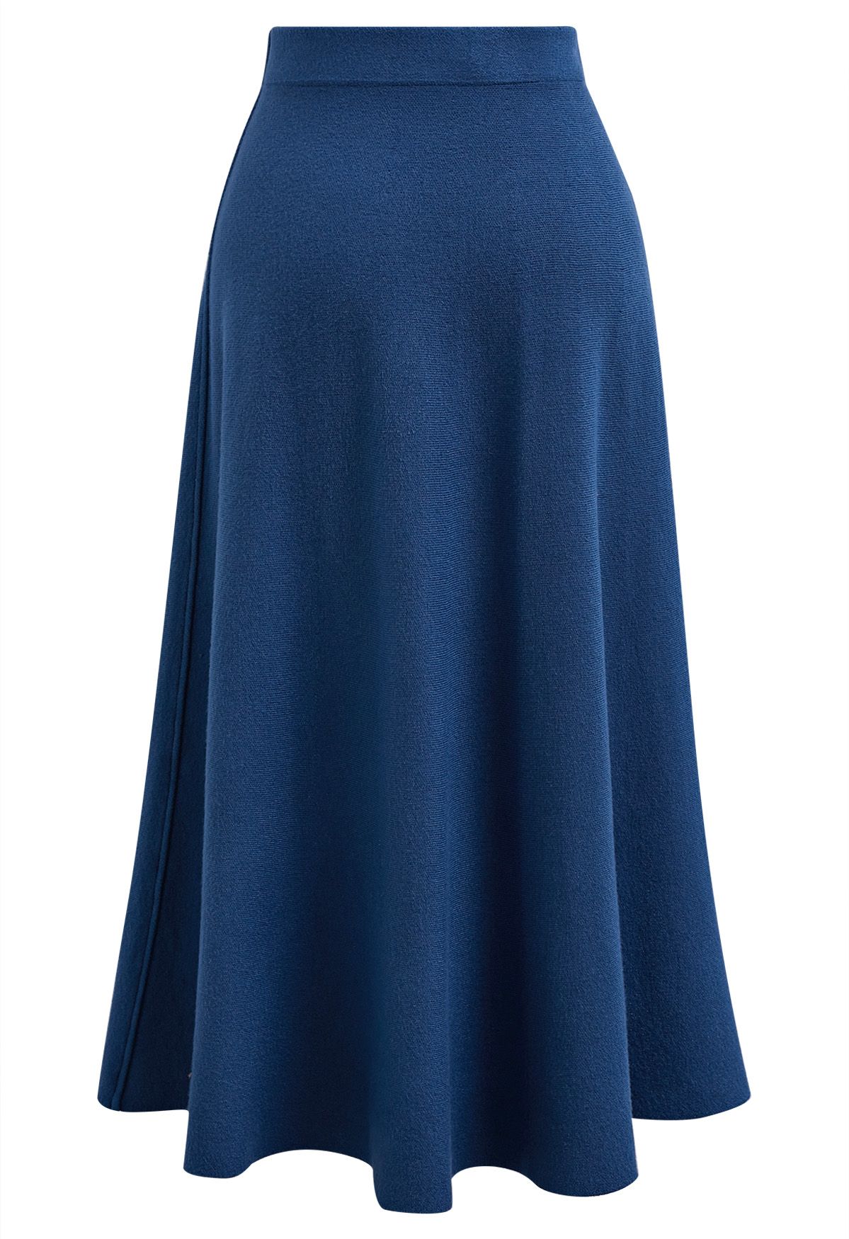 Solid Color A-Line Knit Midi Skirt in Indigo