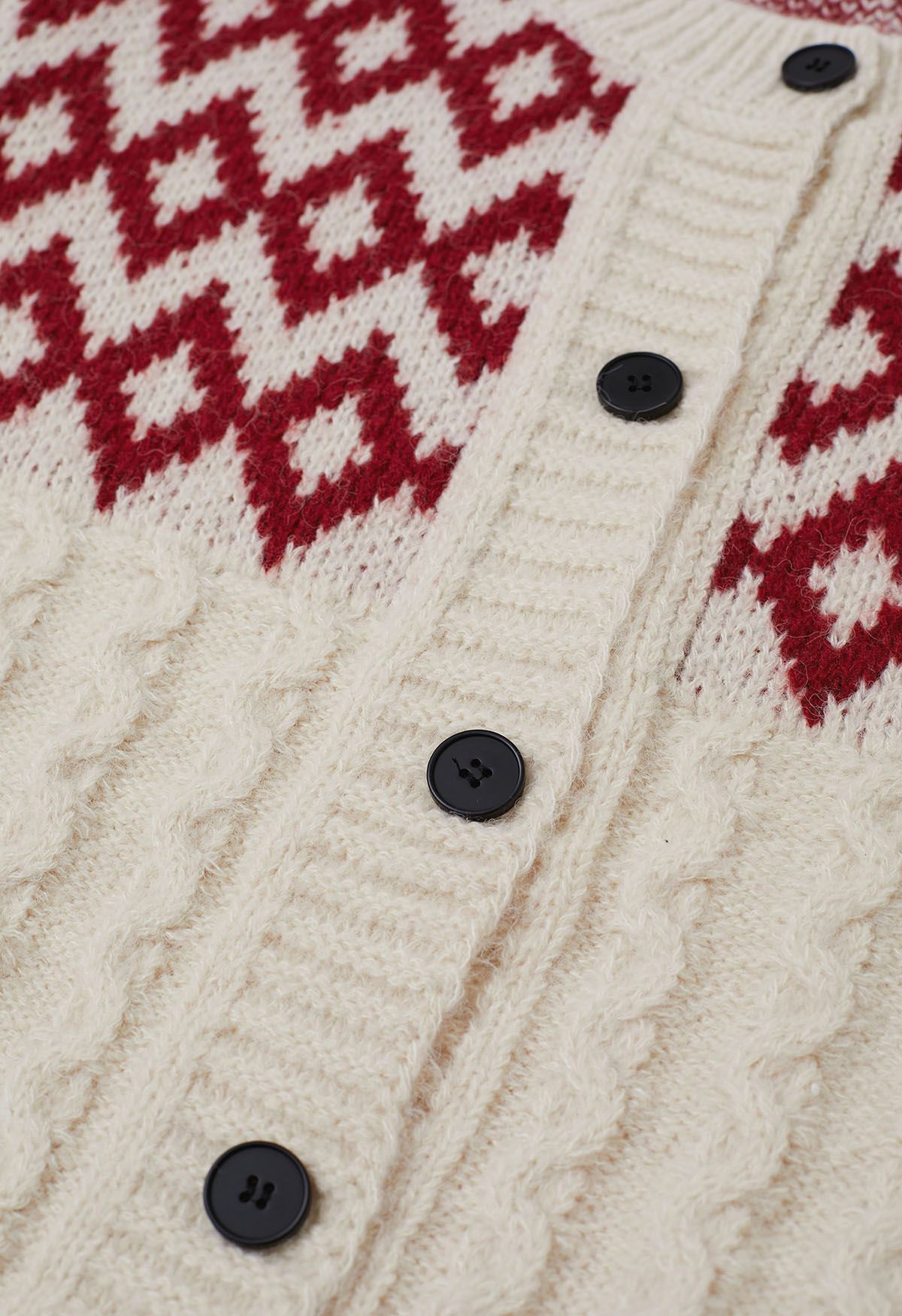 Festive Geometric Button Down Knit Cardigan in Cream