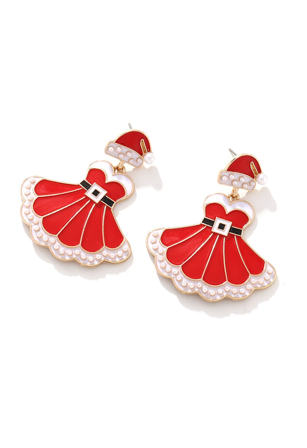 Pearl Christmas Dress Enamel Earrings