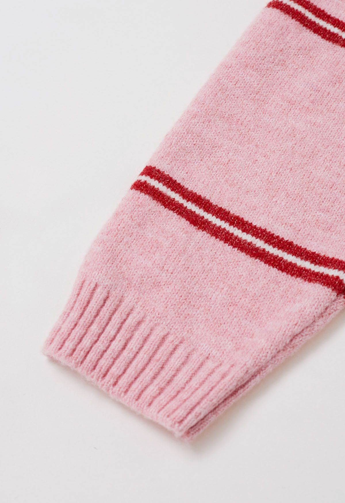 Sporty Stripes Half-Zip Collar Knit Sweater in Pink