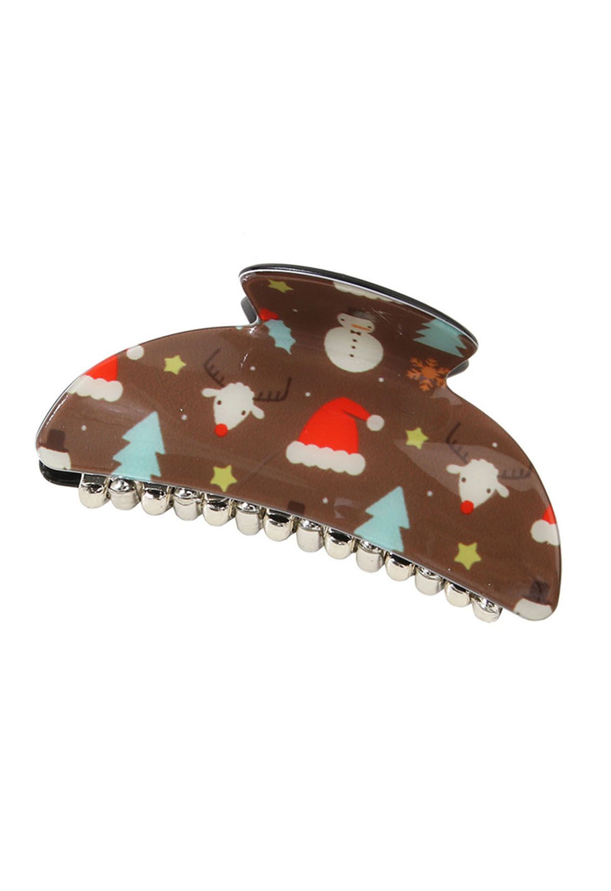 Cute Christmas Pattern Hair Claw in Brown