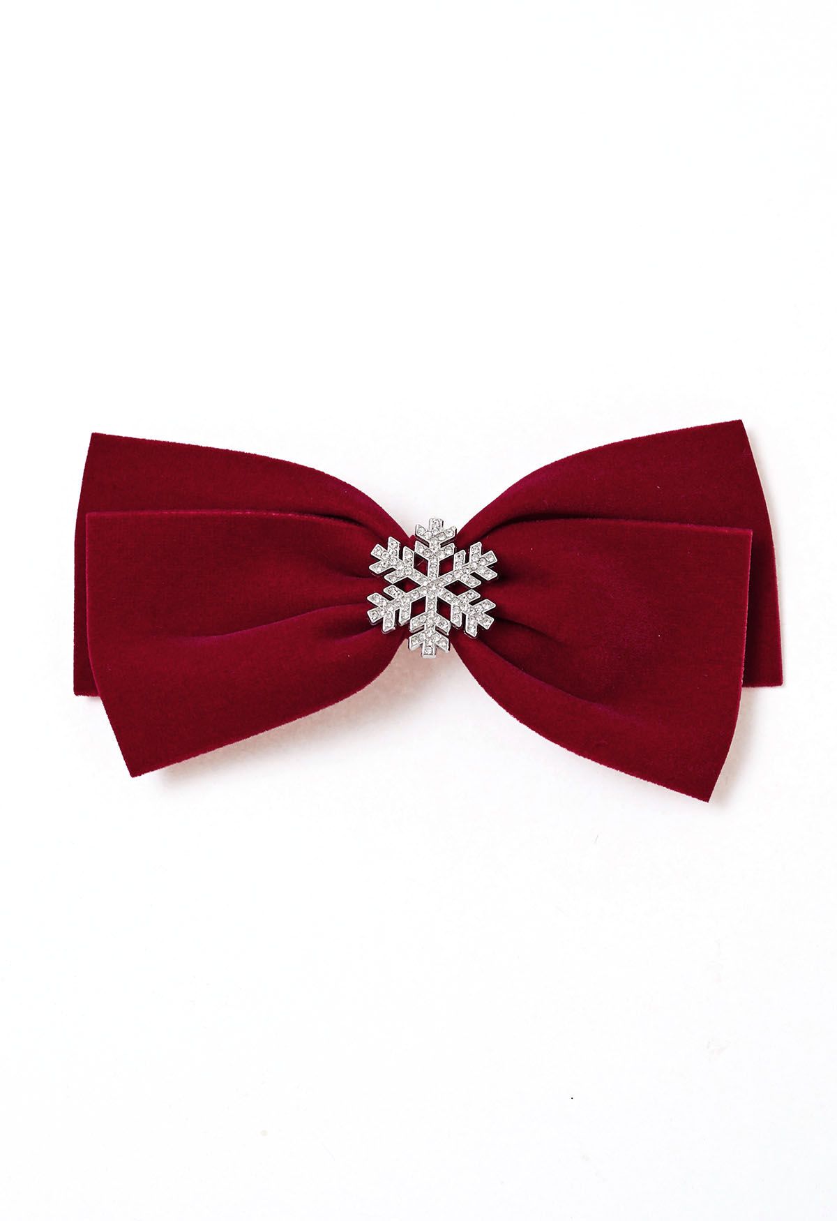 Snowflake Velvet Bowknot Hair Clip in Burgundy