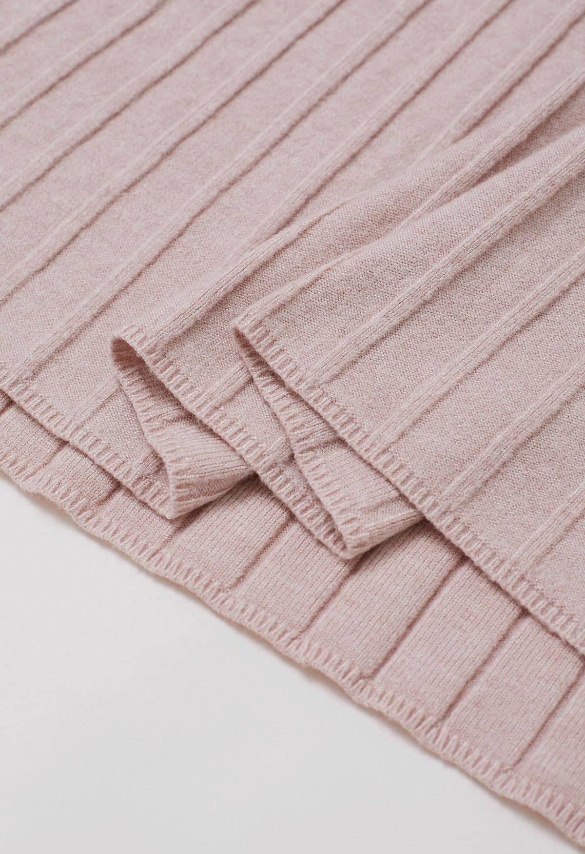 Self-Tie Halter Off-Shoulder Ribbed Knit Midi Dress in Pink