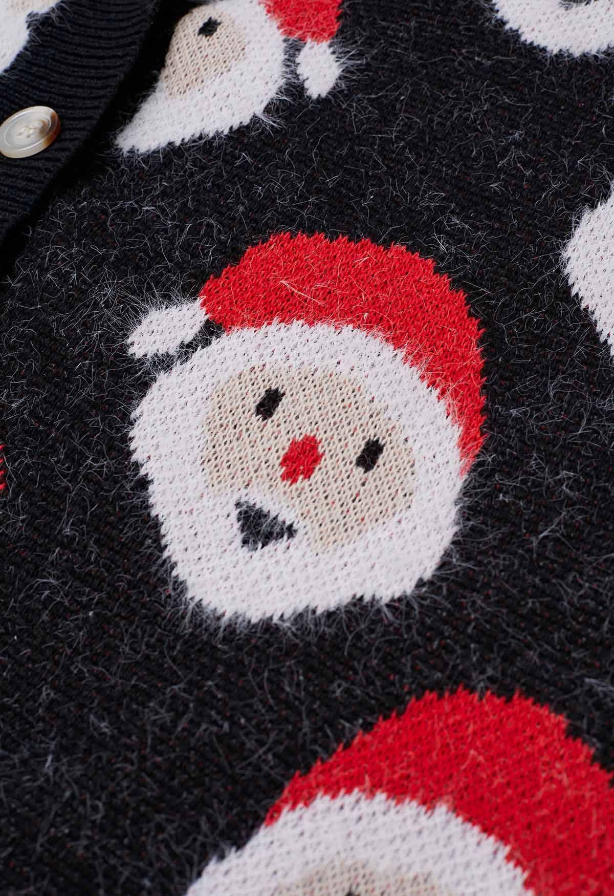 Fuzzy Santa Claus Button Down Knit Cardigan in Black