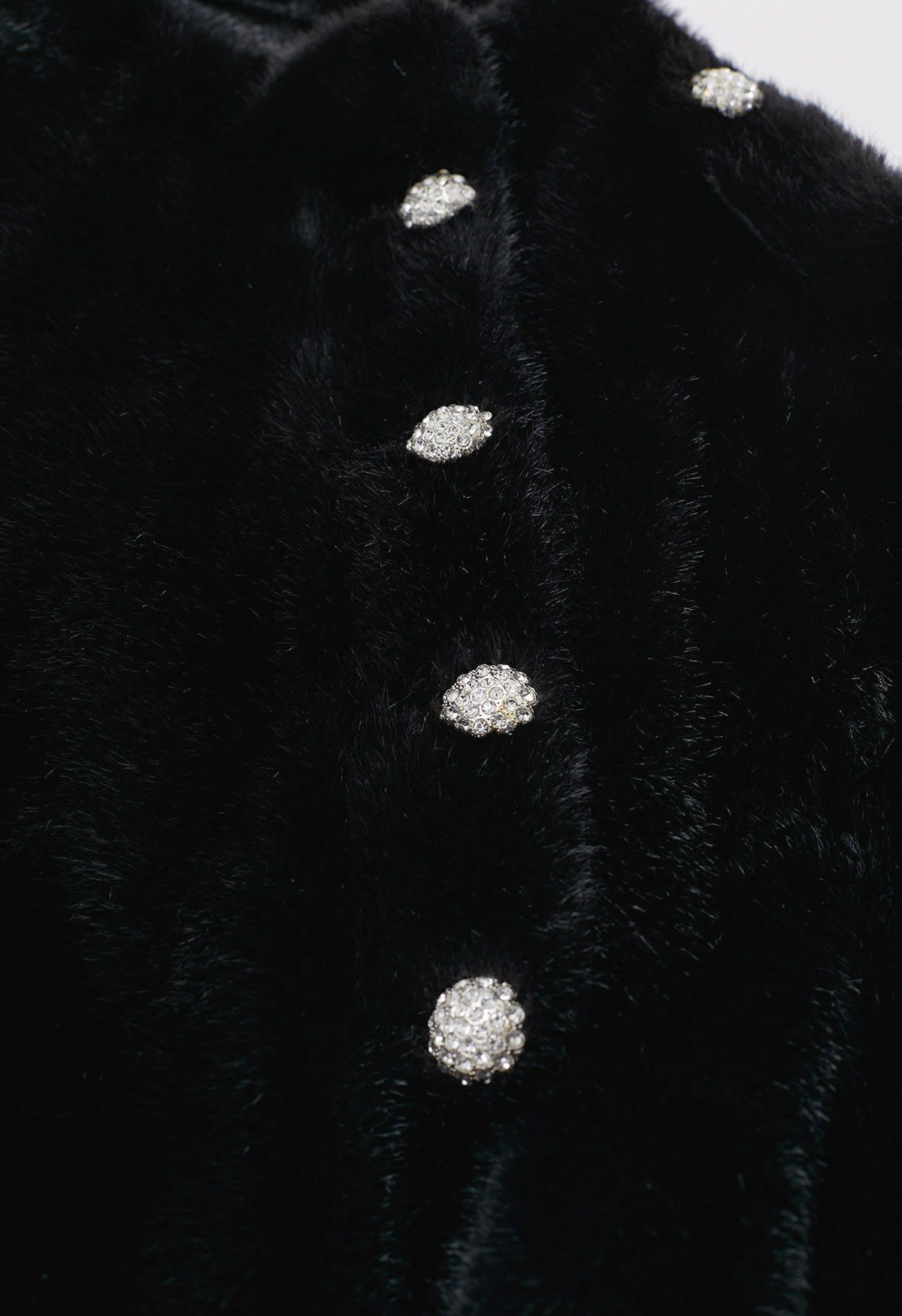 Rhinestone Button Wrap Faux Fur Cape Coat in Black