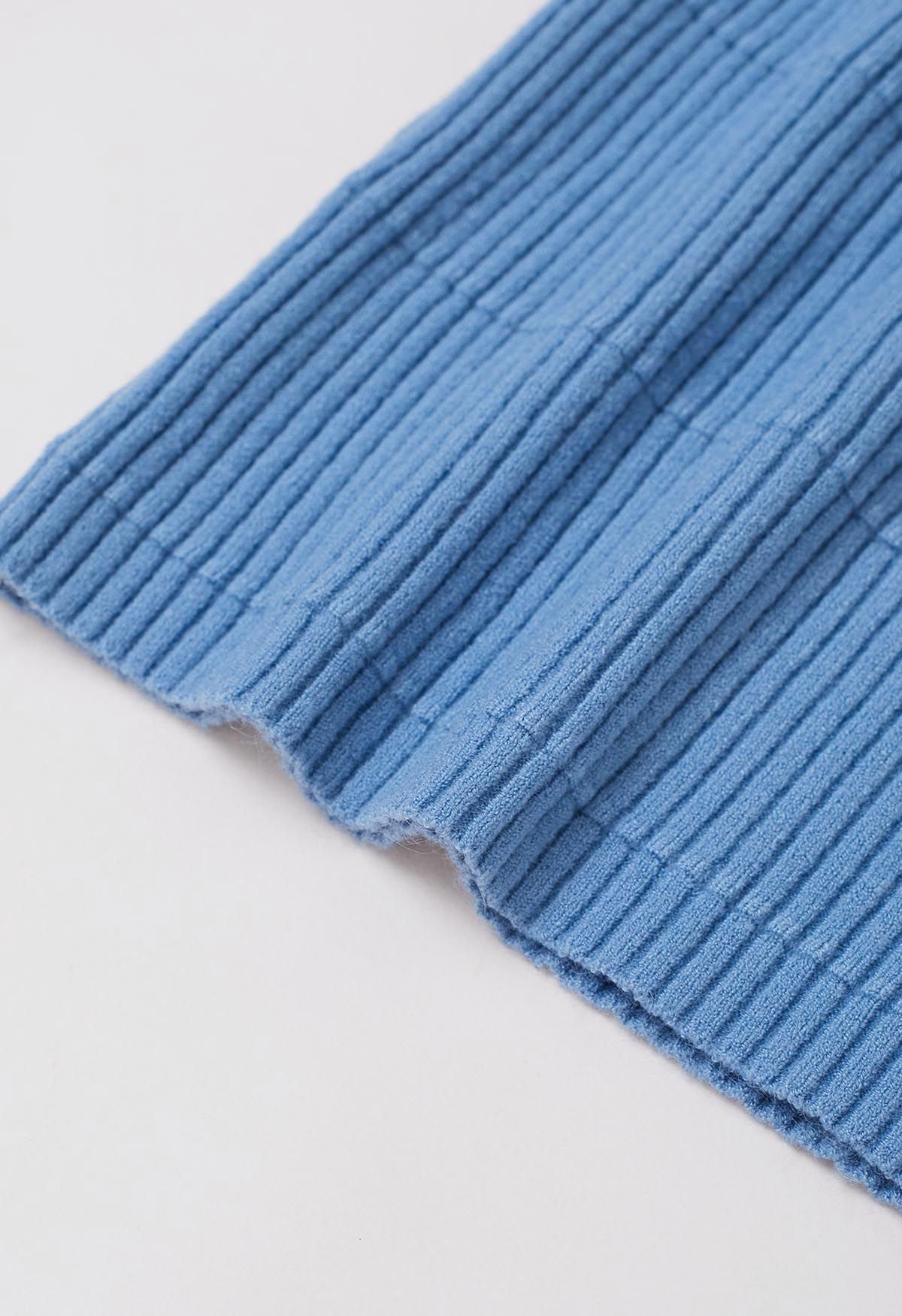 Softness Turtleneck Ribbed Texture Knit Top in Blue