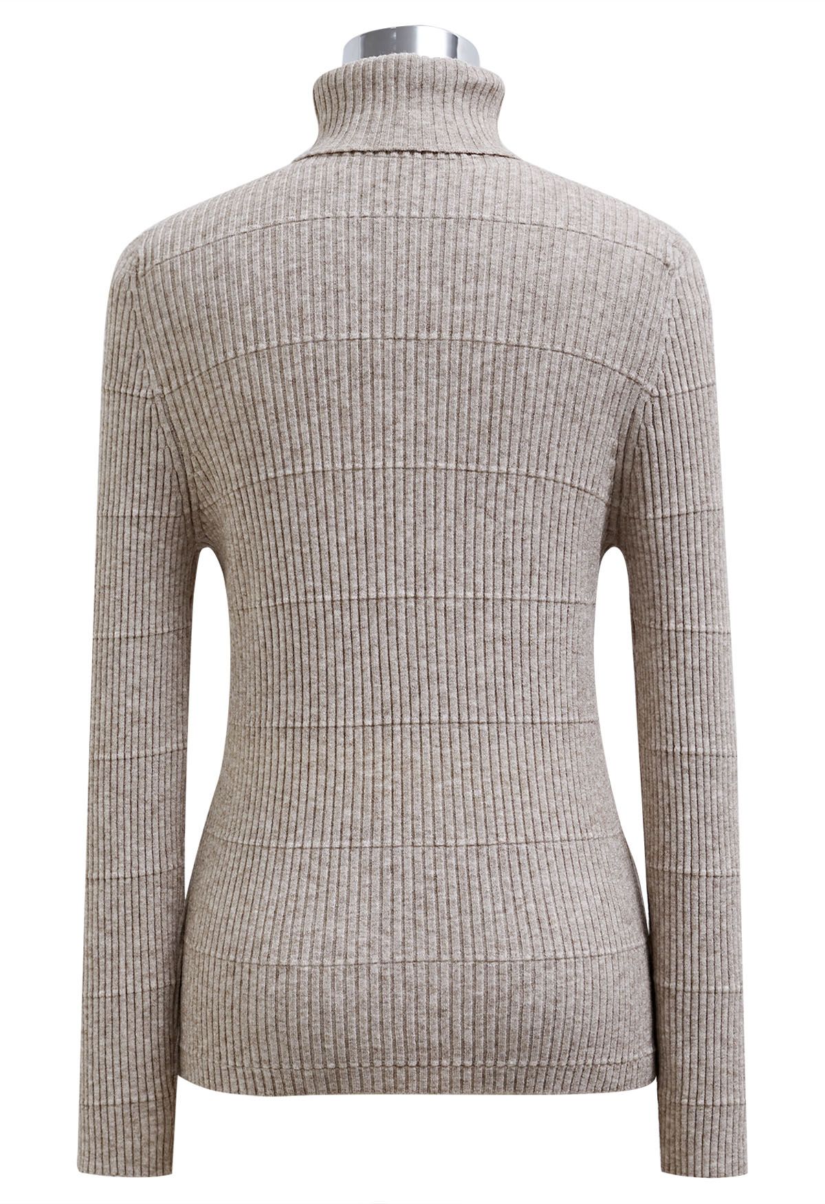 Softness Turtleneck Ribbed Texture Knit Top in Oatmeal