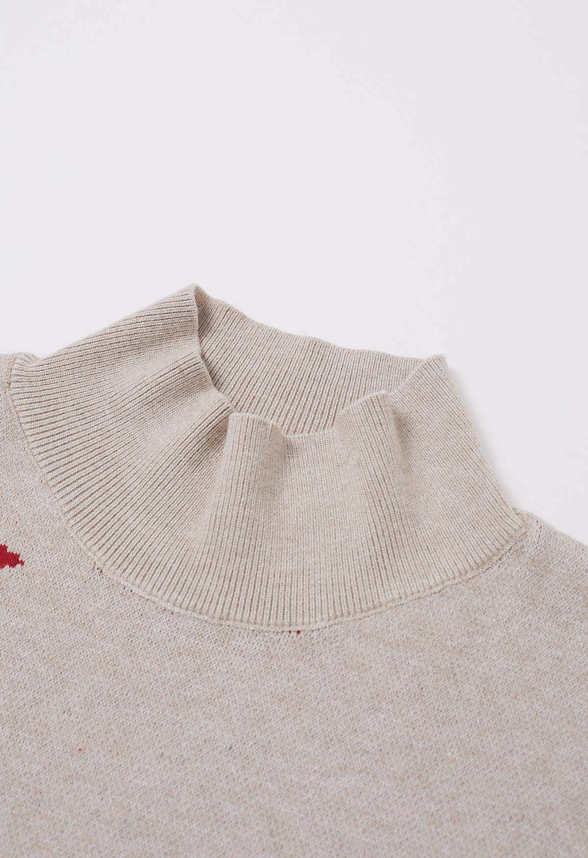 Christmas Poinsettia Mock Neck Oversized Knit Sweater