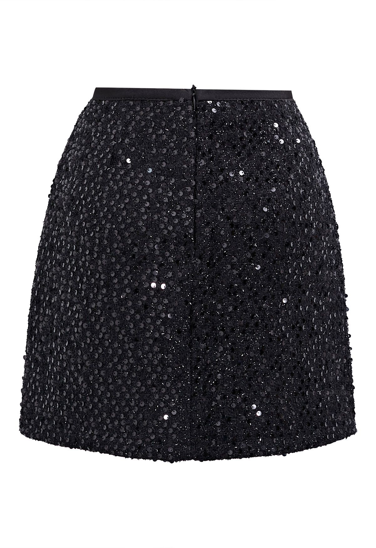 Black Sequin Embellishment Tweed Mini Skirt