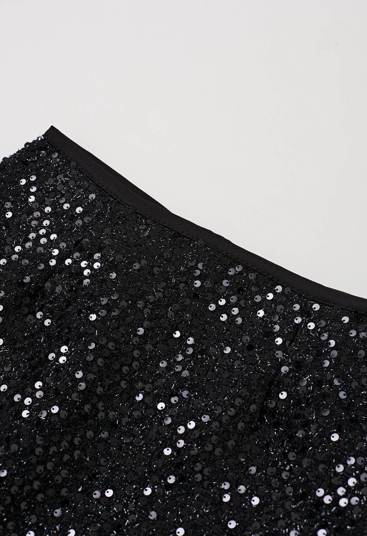 Black Sequin Embellishment Tweed Mini Skirt