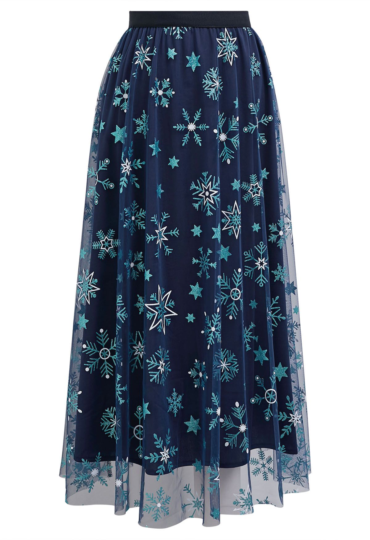 Glitter Star Snowflake Mesh Tulle Midi Skirt