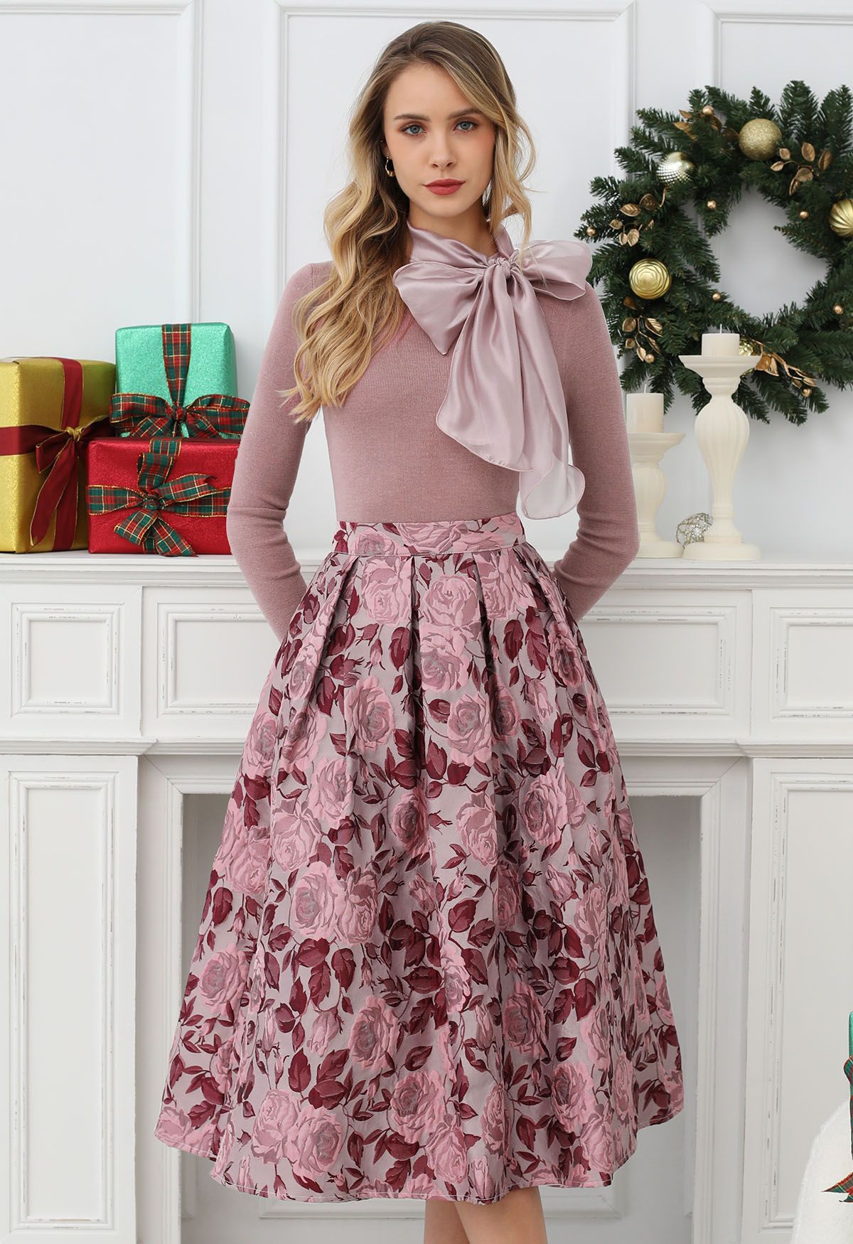 Pink jacquard midi skirt hotsell