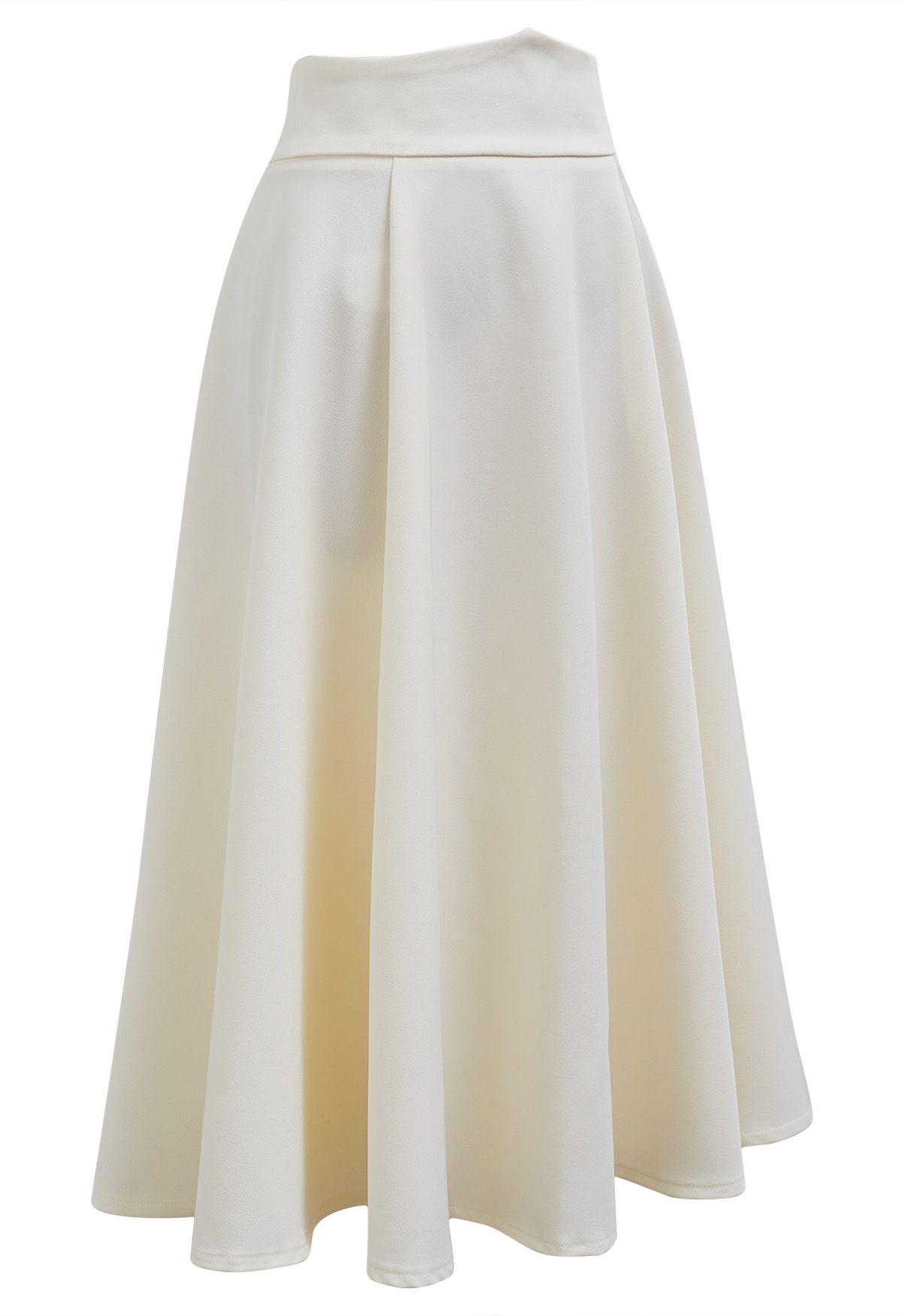 Solid Ivory High-Waist A-Line Midi Skirt