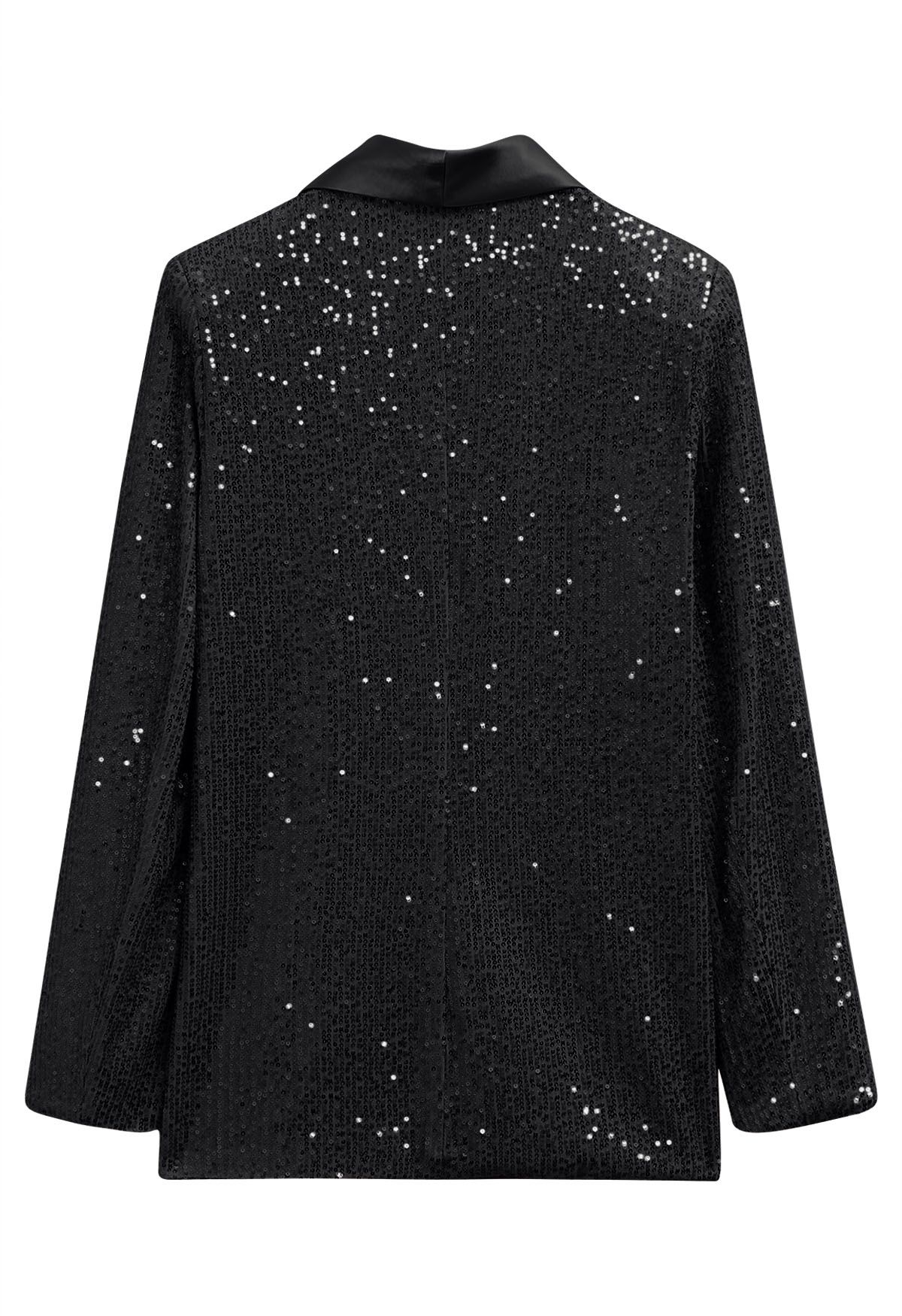 Dazzling Sequin Open Front Shawl Blazer in Black