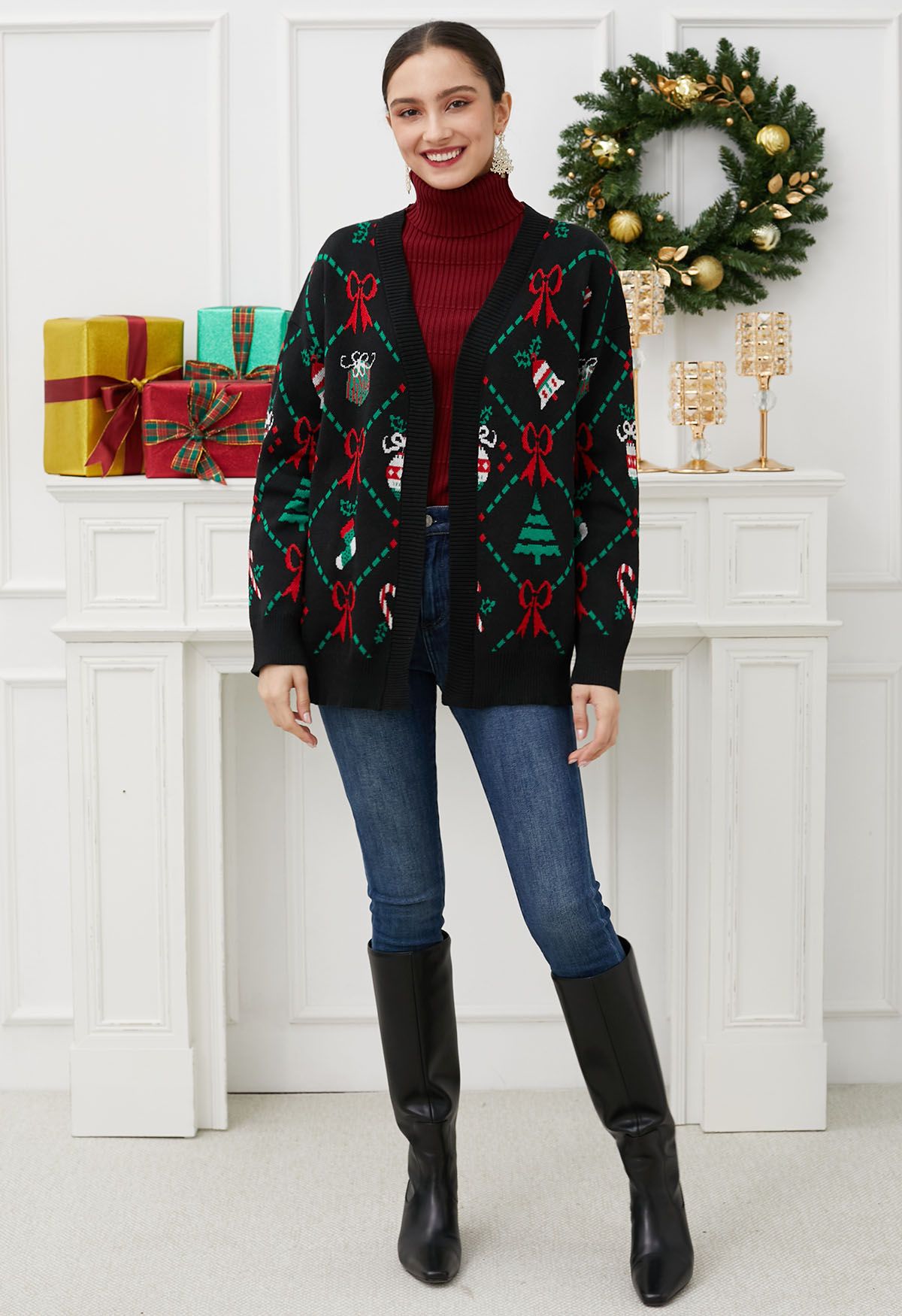 Jolly Christmas Elements Knit Cardigan